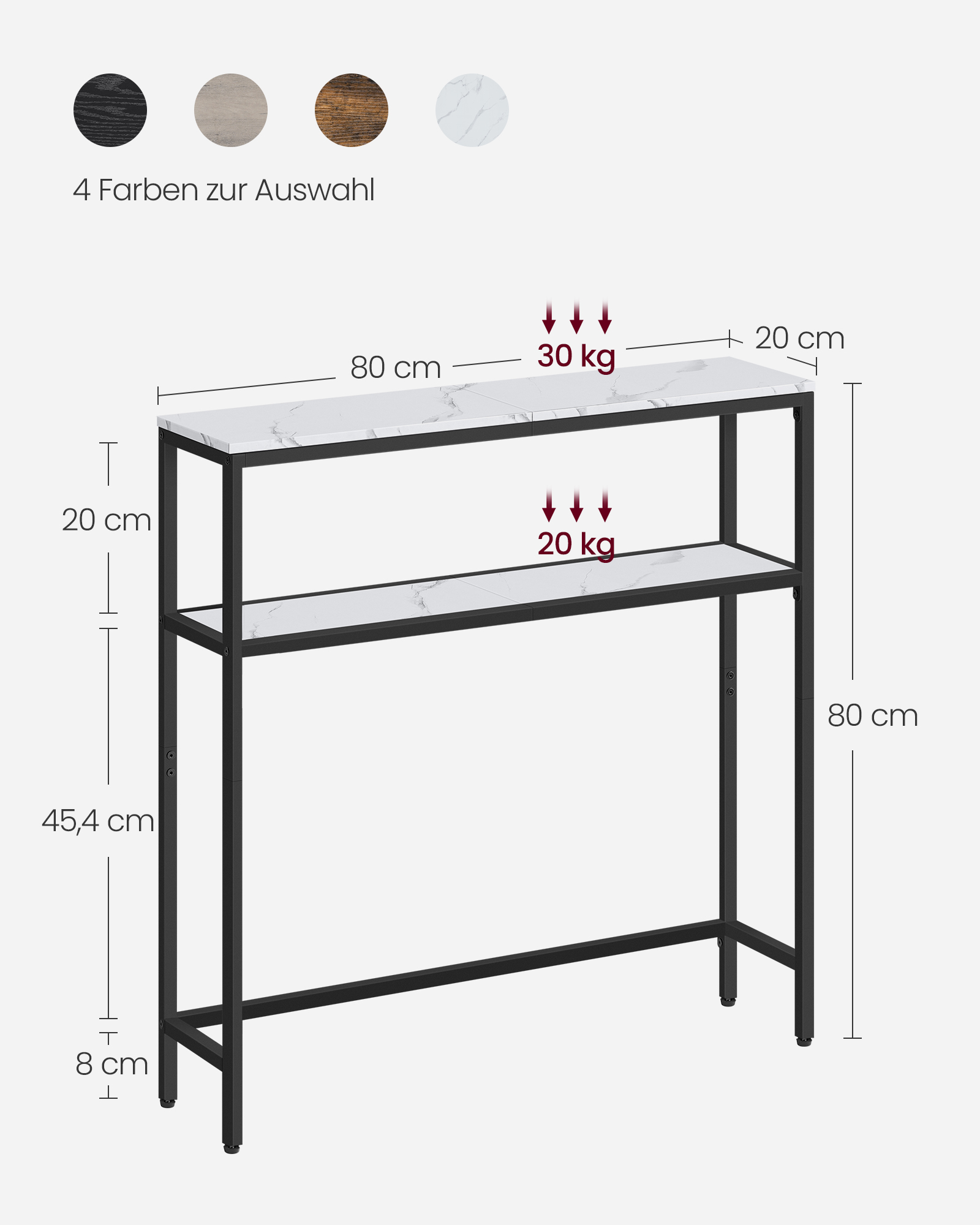 Narrow sofa table with 2 shelves marble white-ink black - Image 5
