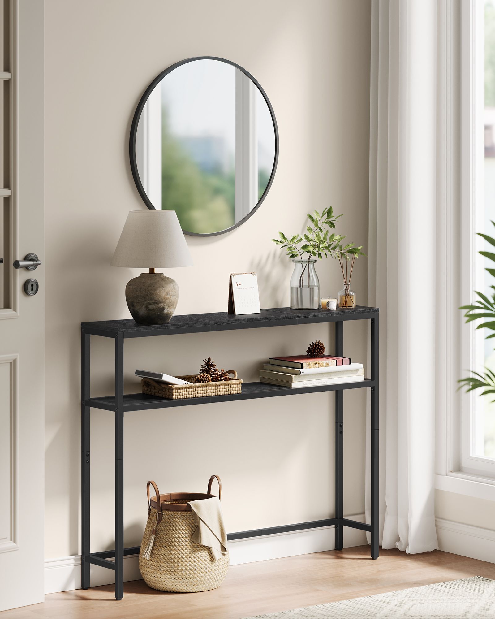 Narrow sofa table with 2 shelves anthracite grey-ink black - Image 2