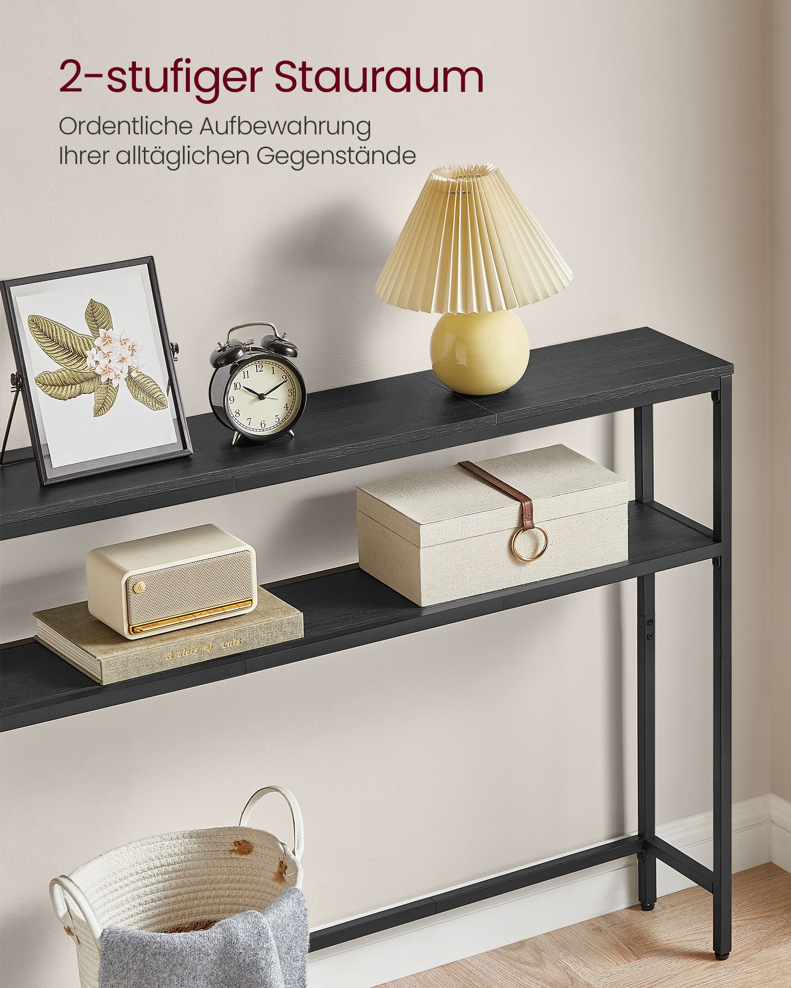 Narrow sofa table with 2 shelves anthracite grey-ink black - Image 3