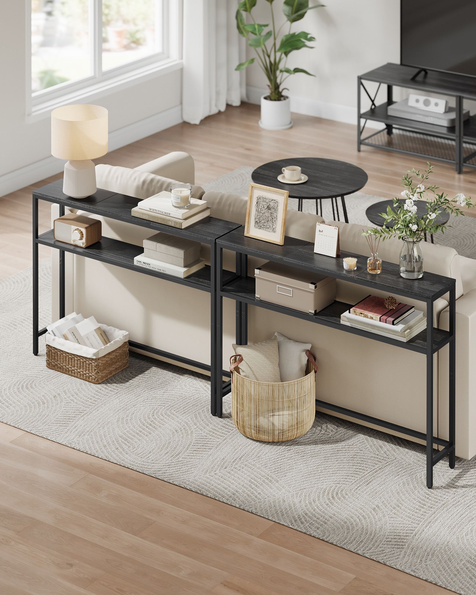 Narrow sofa table with 2 shelves anthracite grey-ink black - Image 4