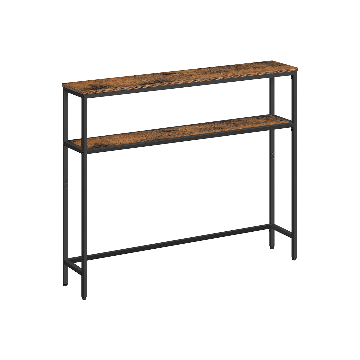 Narrow sofa table with 2 shelves vintage brown-ink black
