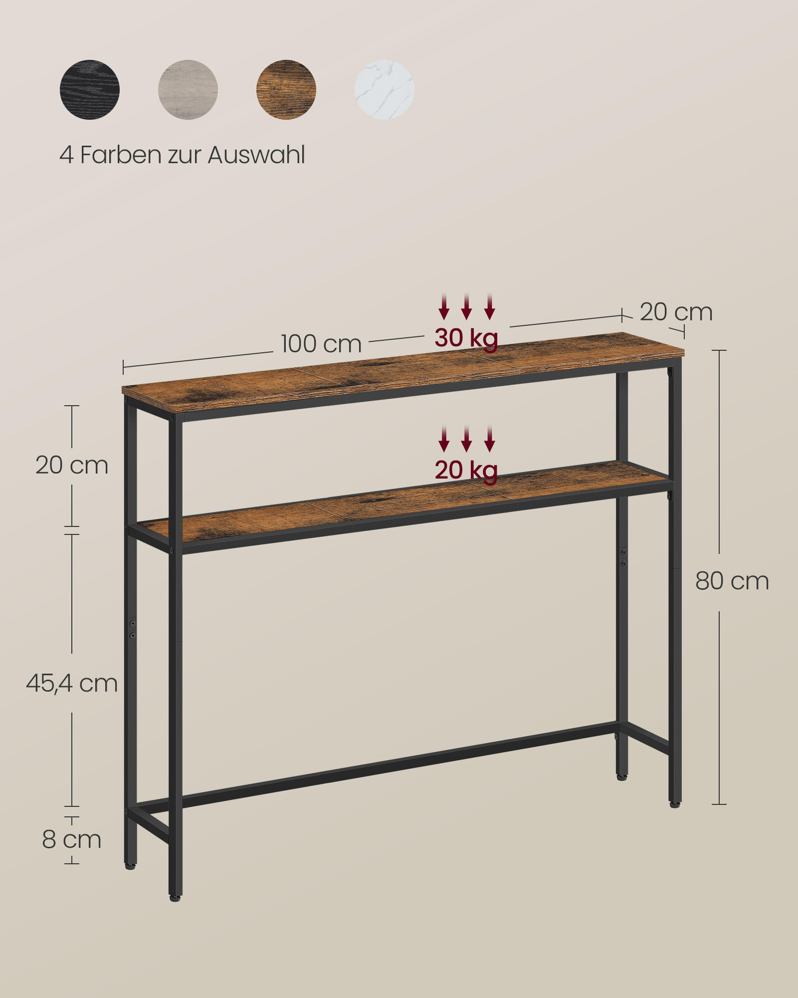 Narrow sofa table with 2 shelves vintage brown-ink black - Image 5