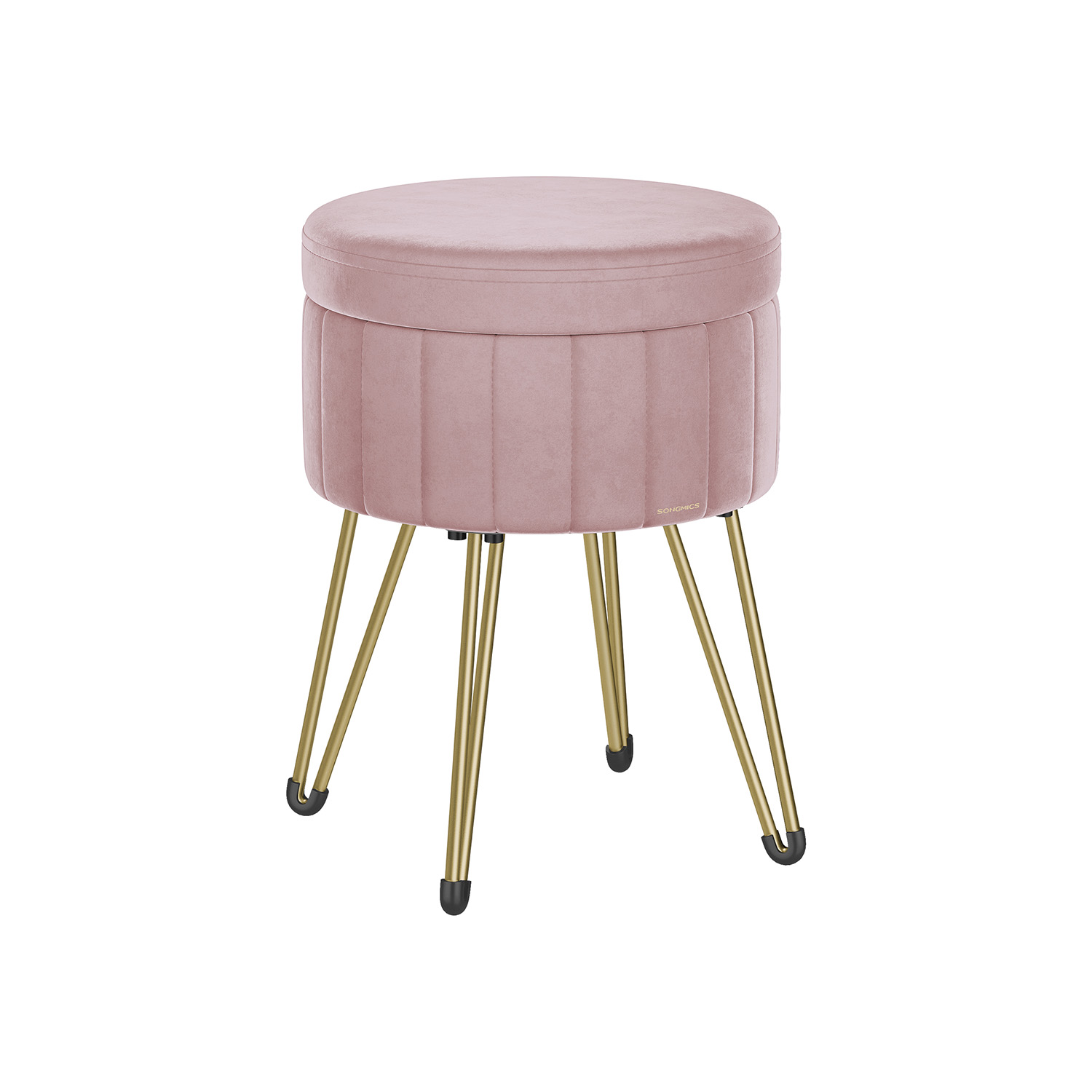 Stool with storage space and 4 metal legs pastel pink