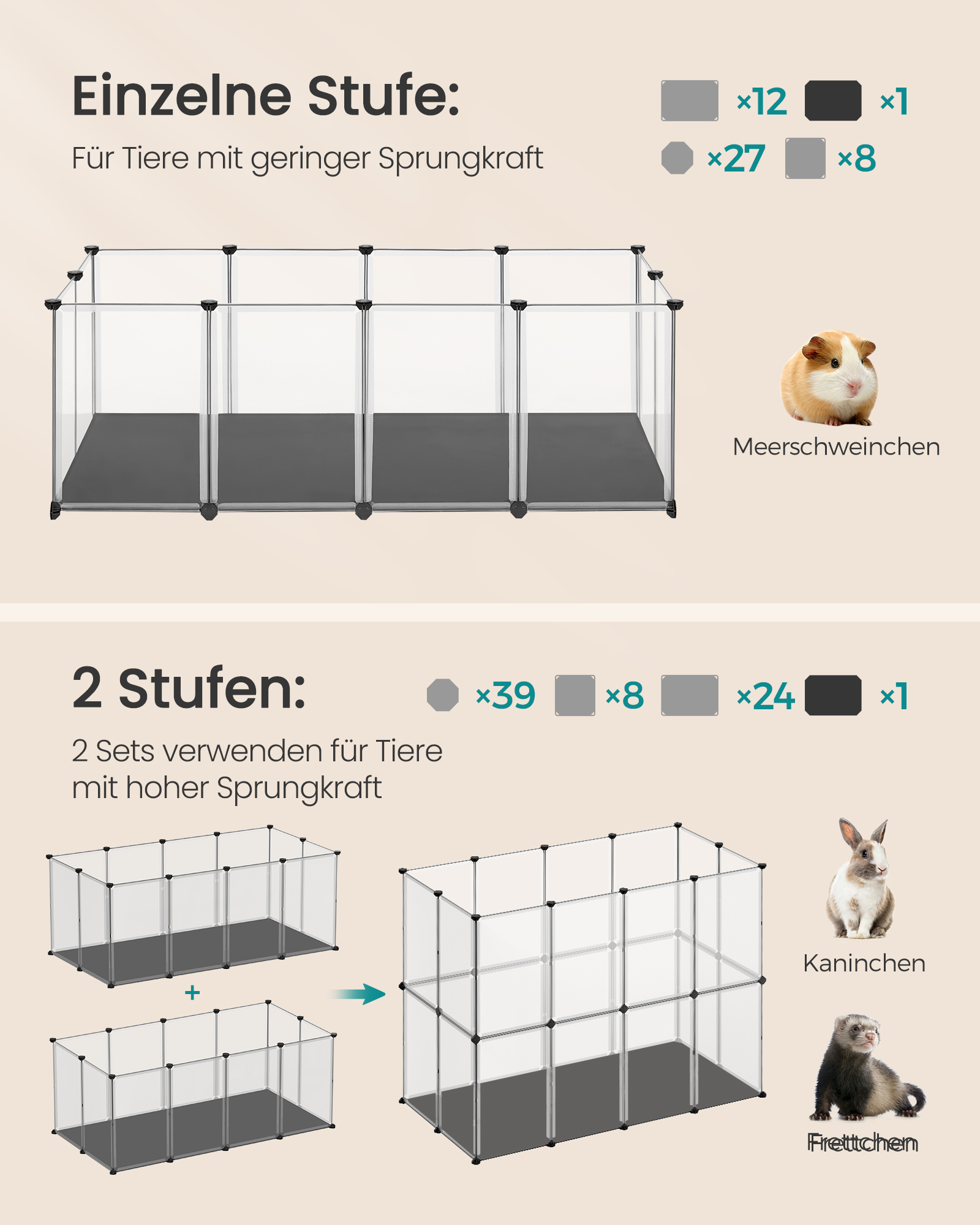 Indhegning til små dyr med bundplader 125 x 63 x 42 cm - Billede 3