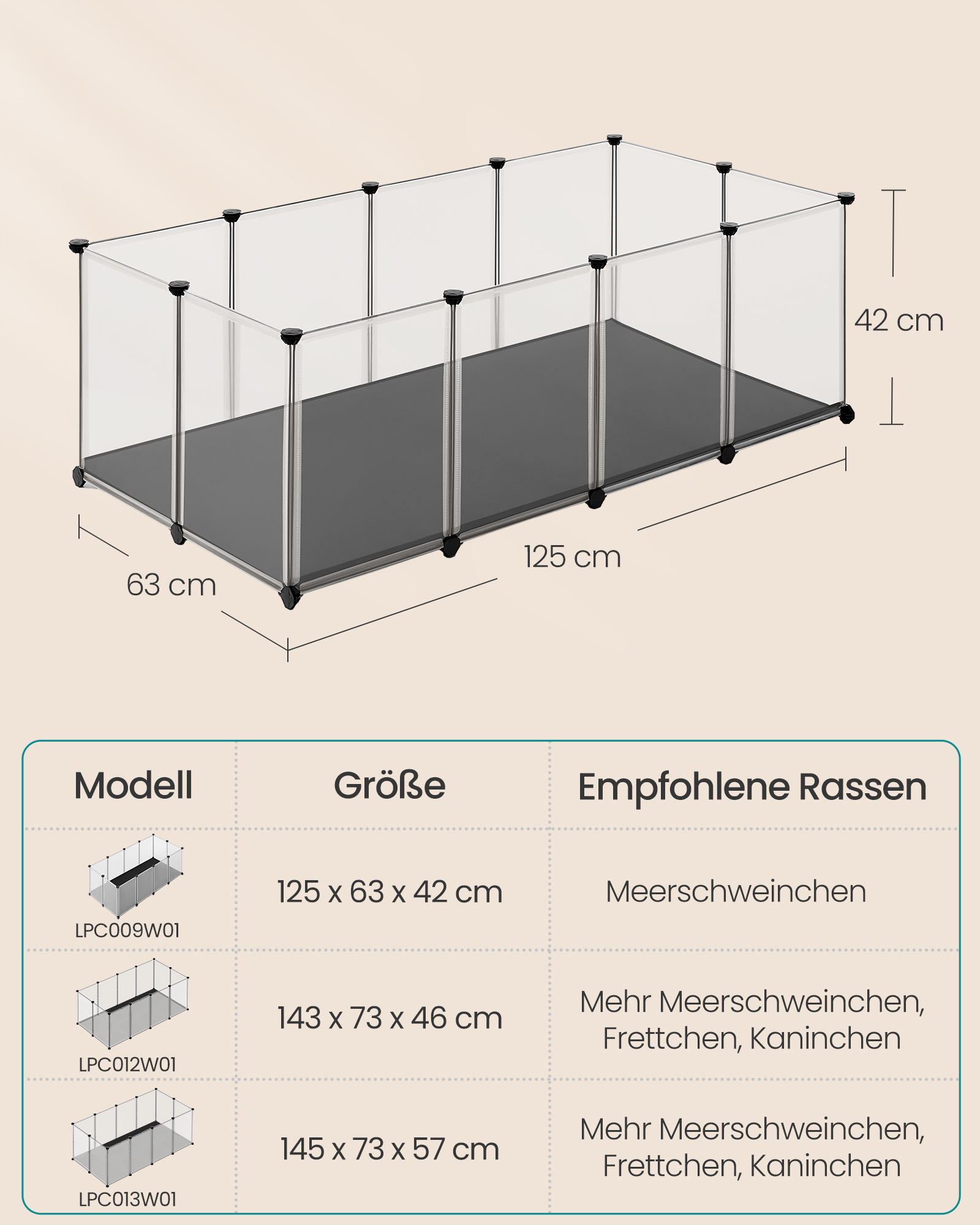 Indhegning til små dyr med bundplader 125 x 63 x 42 cm - Billede 6