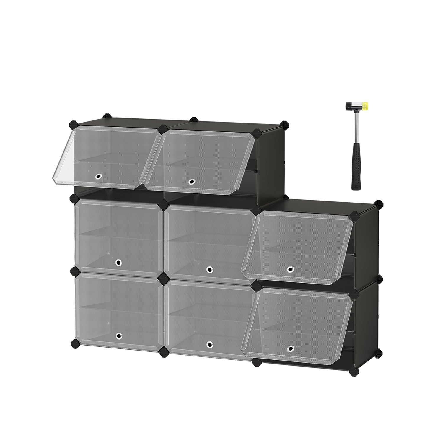 Shoe rack with 8 compartments black