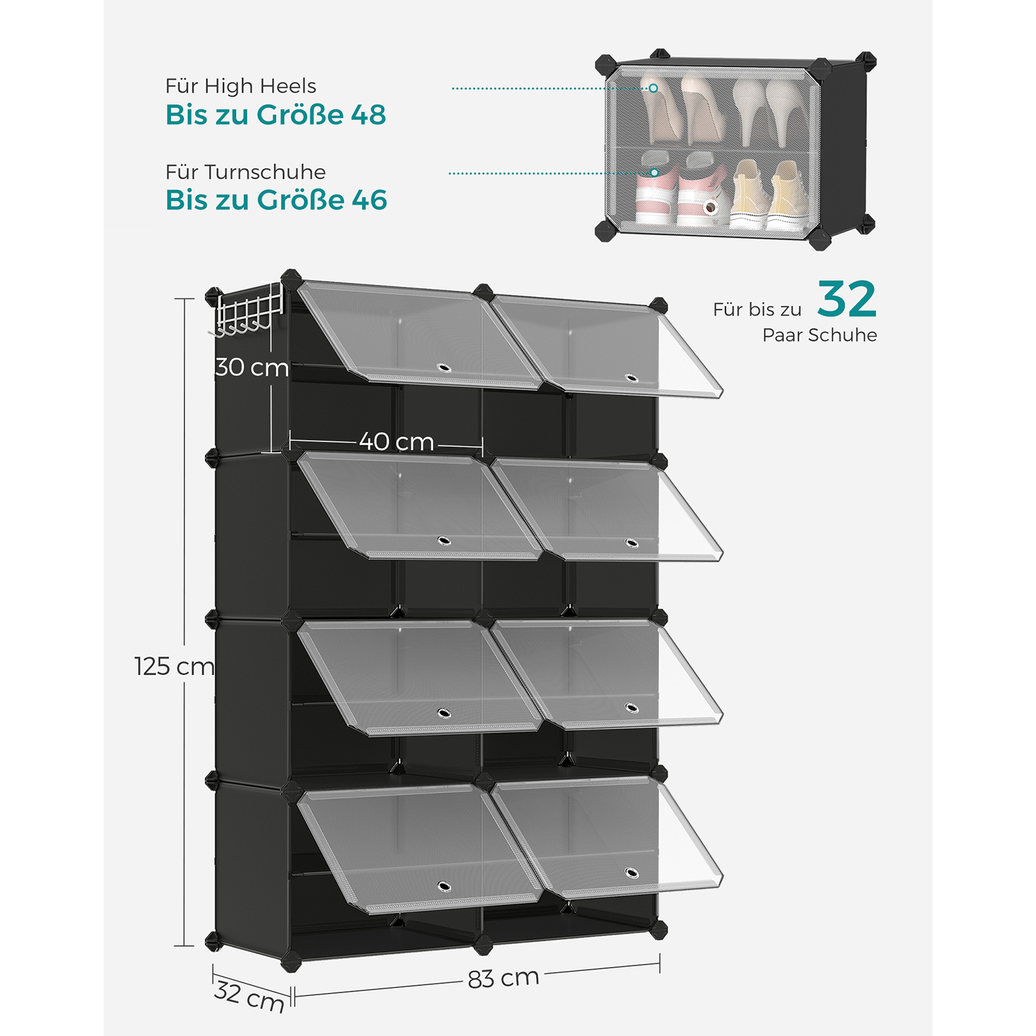 Shoe rack with 8 compartments black - Image 6