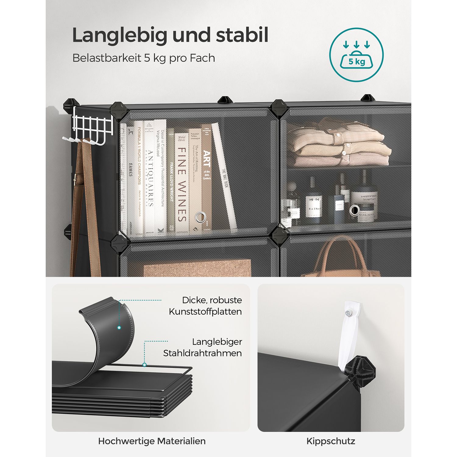Shoe rack with 10 compartments black - Image 2