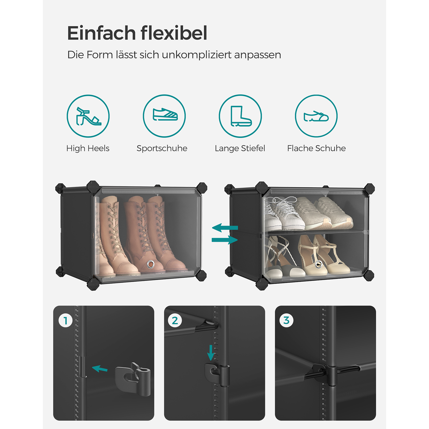 Shoe rack with 10 compartments black - Image 4