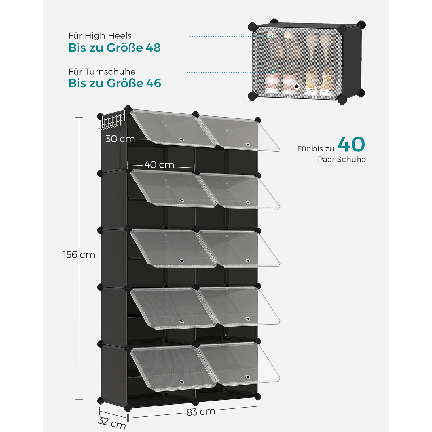 Shoe rack with 10 compartments black - Image 6