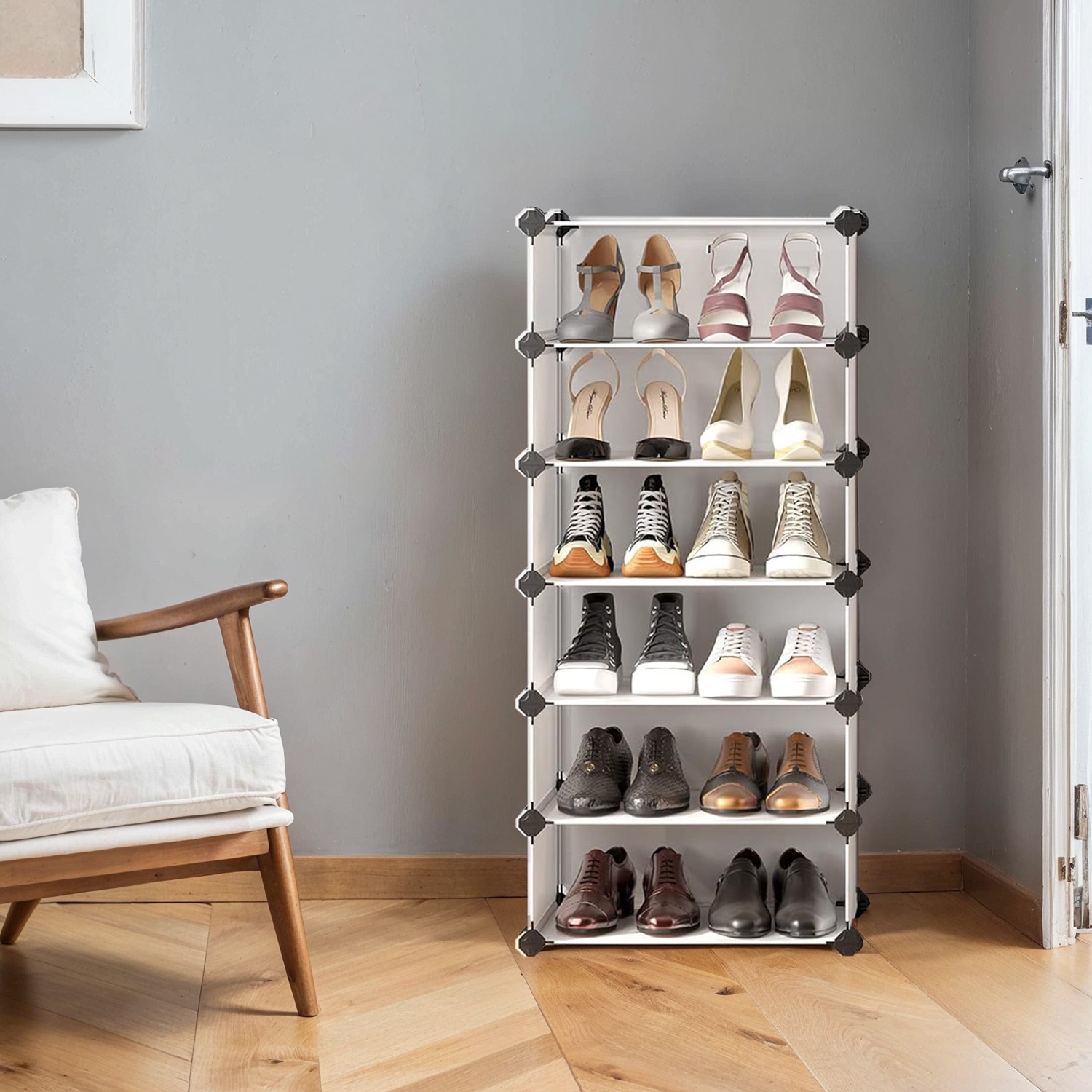Skohylle med 10 nivåer, plug-in-hylle, reolsystem