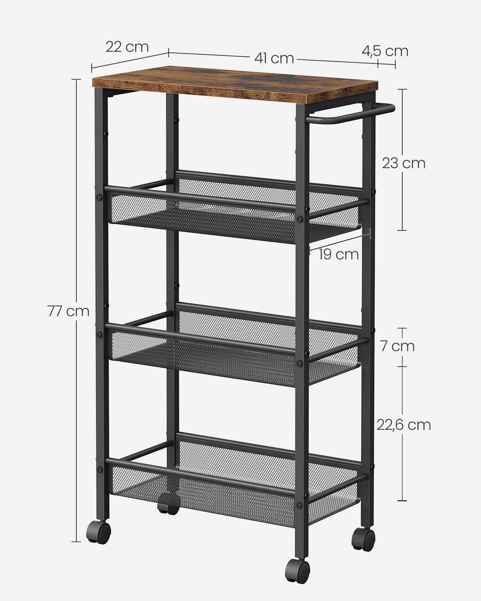 Trolley 4 niveauer på hjul med håndtag vintage brun-sort - Billede 6