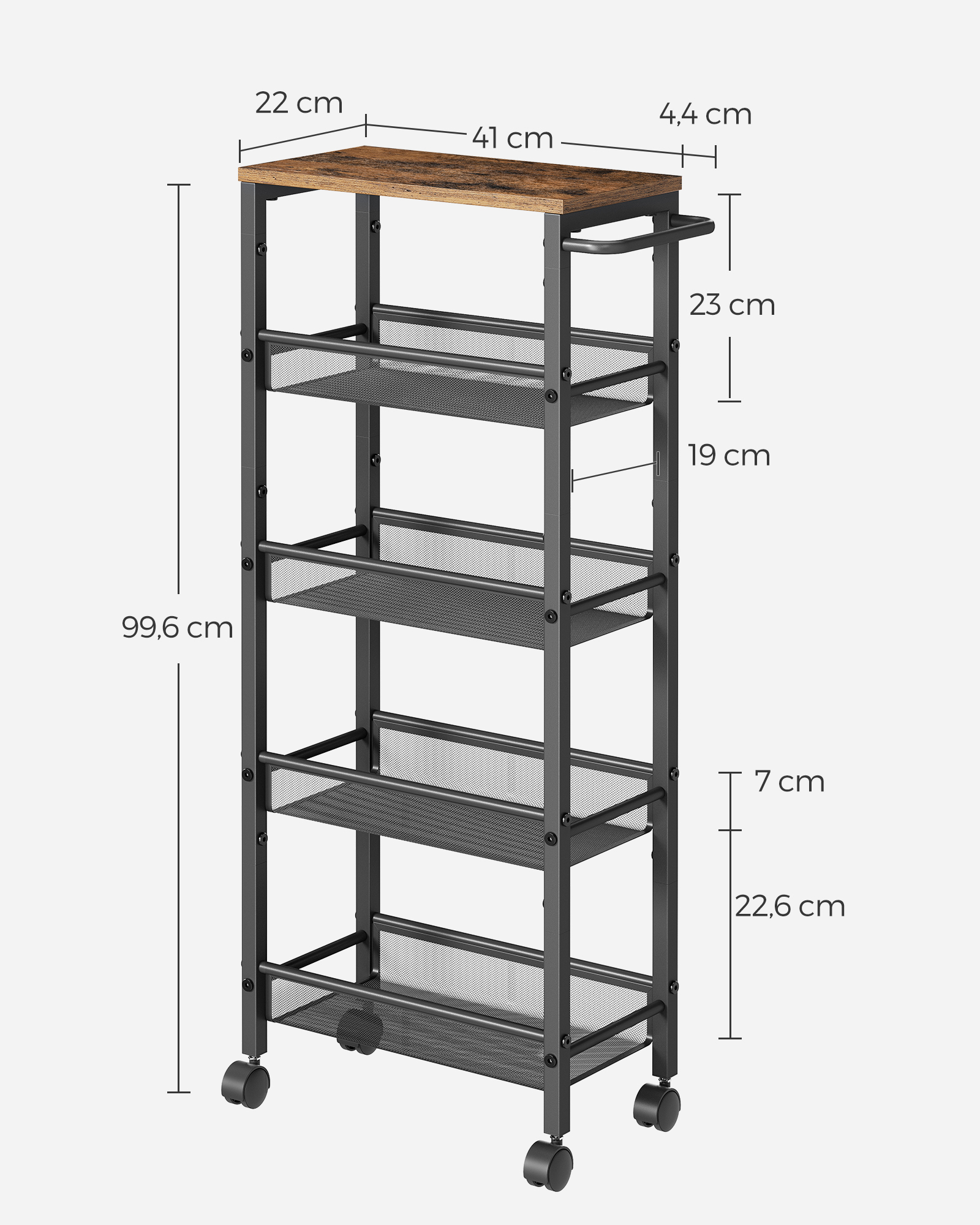 Trolley 5 niveauer smal vintage brun-sort - Billede 6