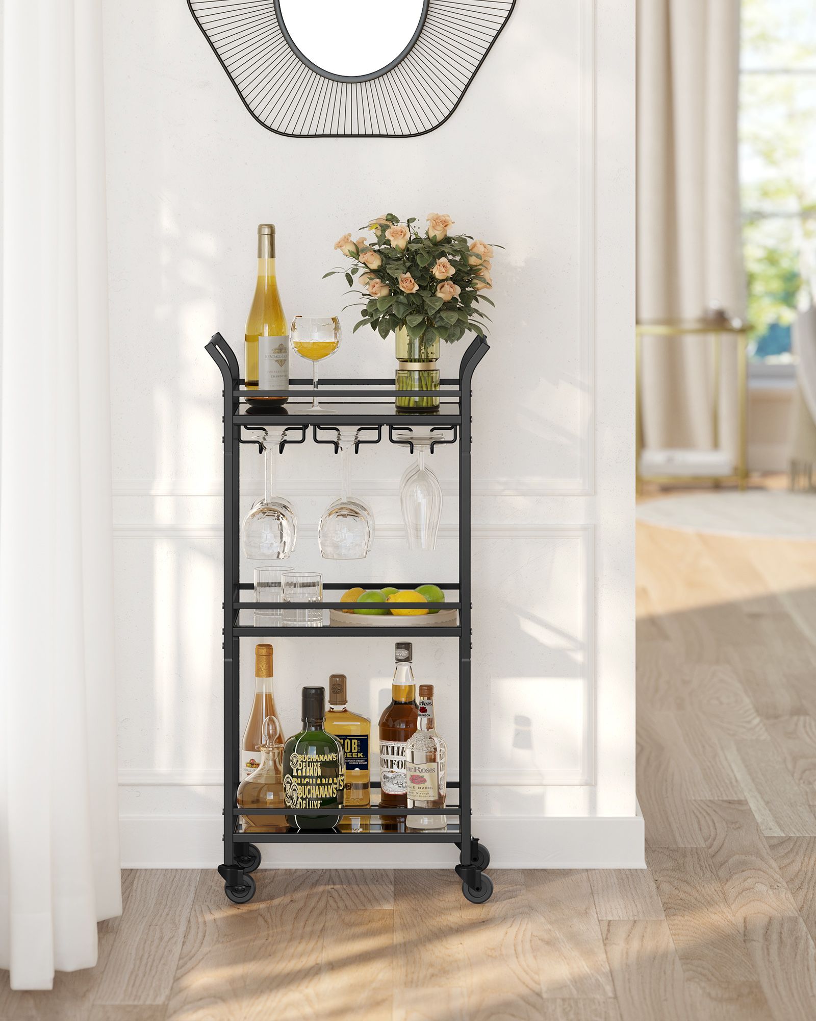 Serving trolley with castors black - Image 3