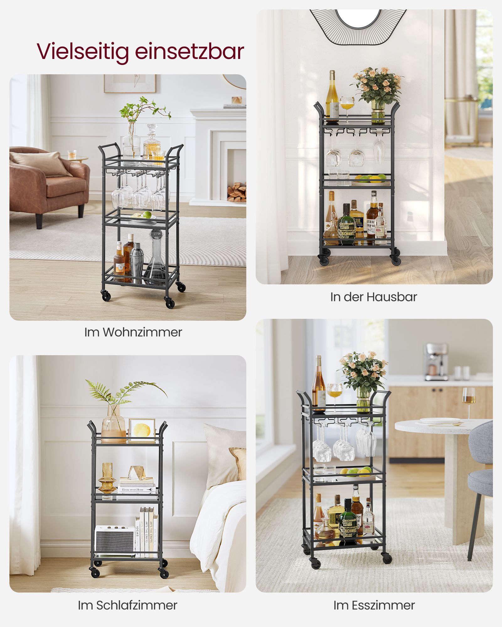 Serving trolley with castors black - Image 4