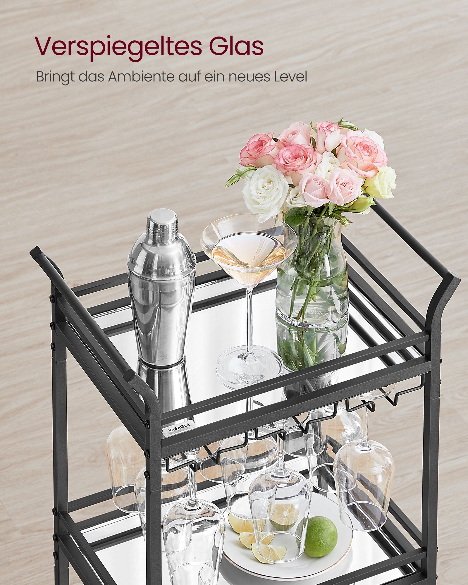 Serving trolley with castors black - Image 5