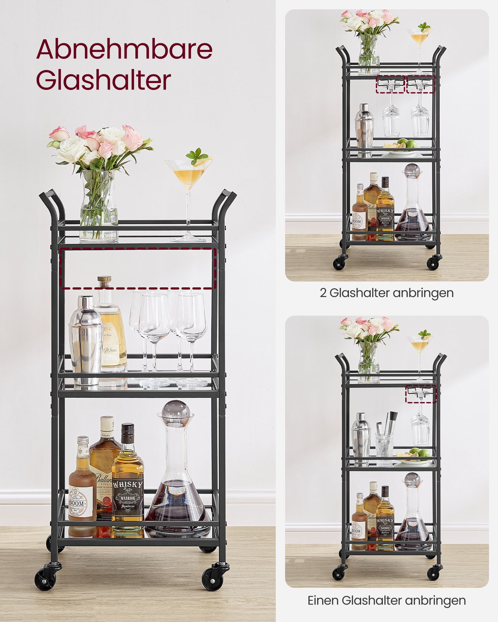 Serving trolley with castors black - Image 6