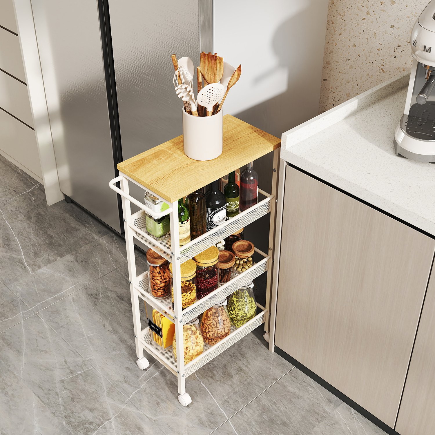 Trolley 4 levels, narrow kitchen trolley, niche shelf - Image 2