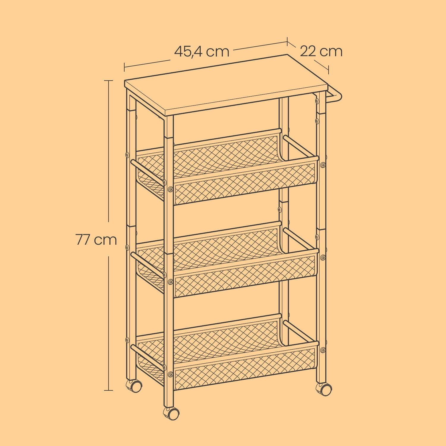 Trolley 4 levels, narrow kitchen trolley, niche shelf - Image 5