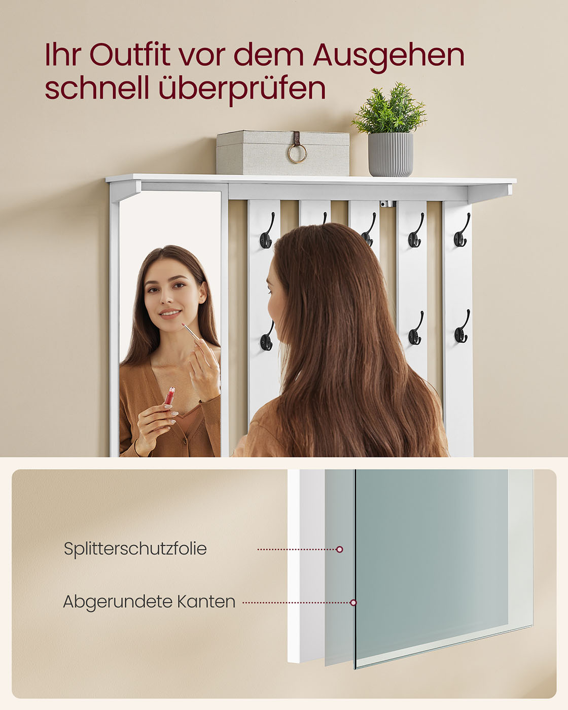 Shoe bench wall coat rack set with 10 double hooks 102 cm wide - Image 4