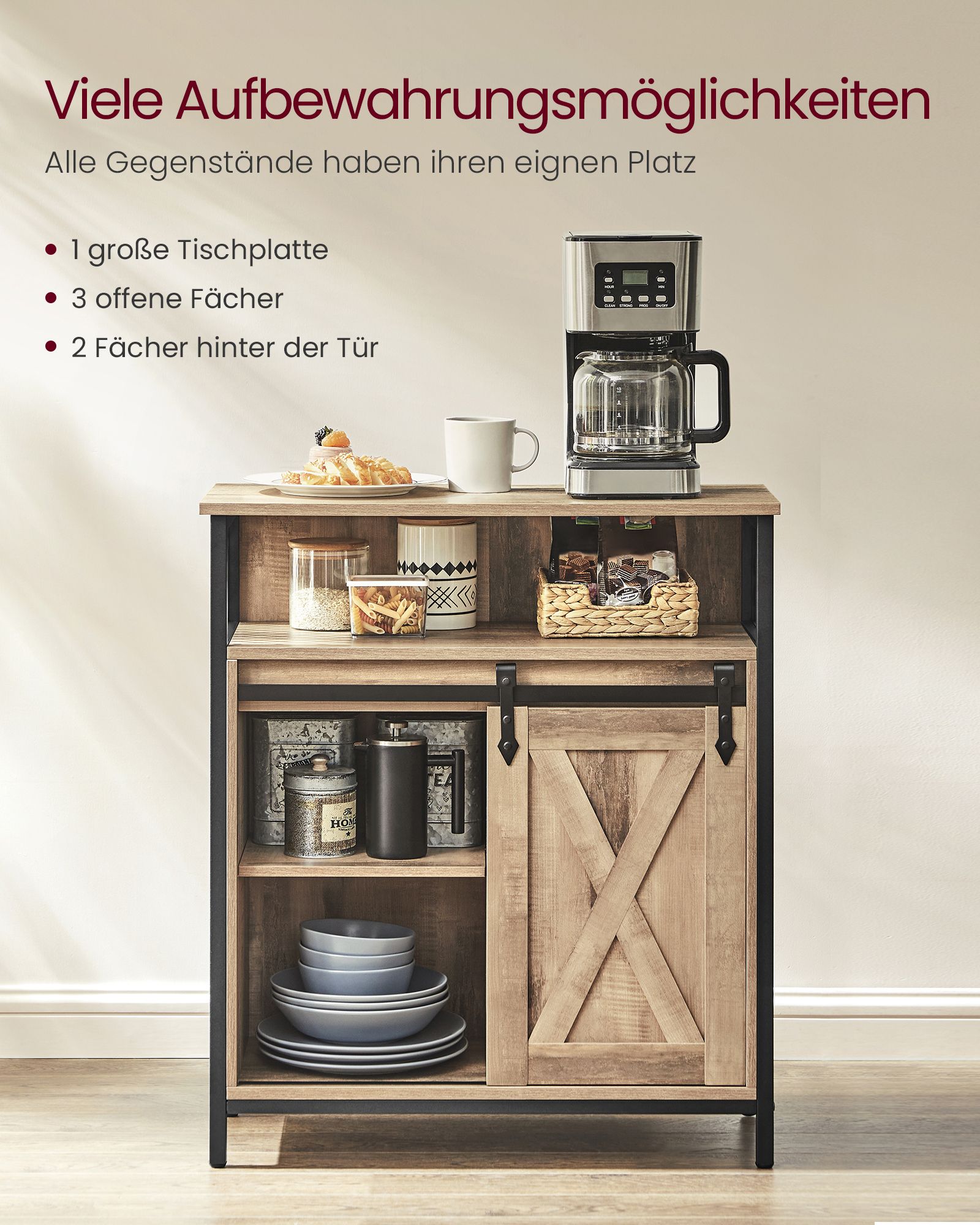Sideboard with sliding door country style oak-brown-black - Image 3