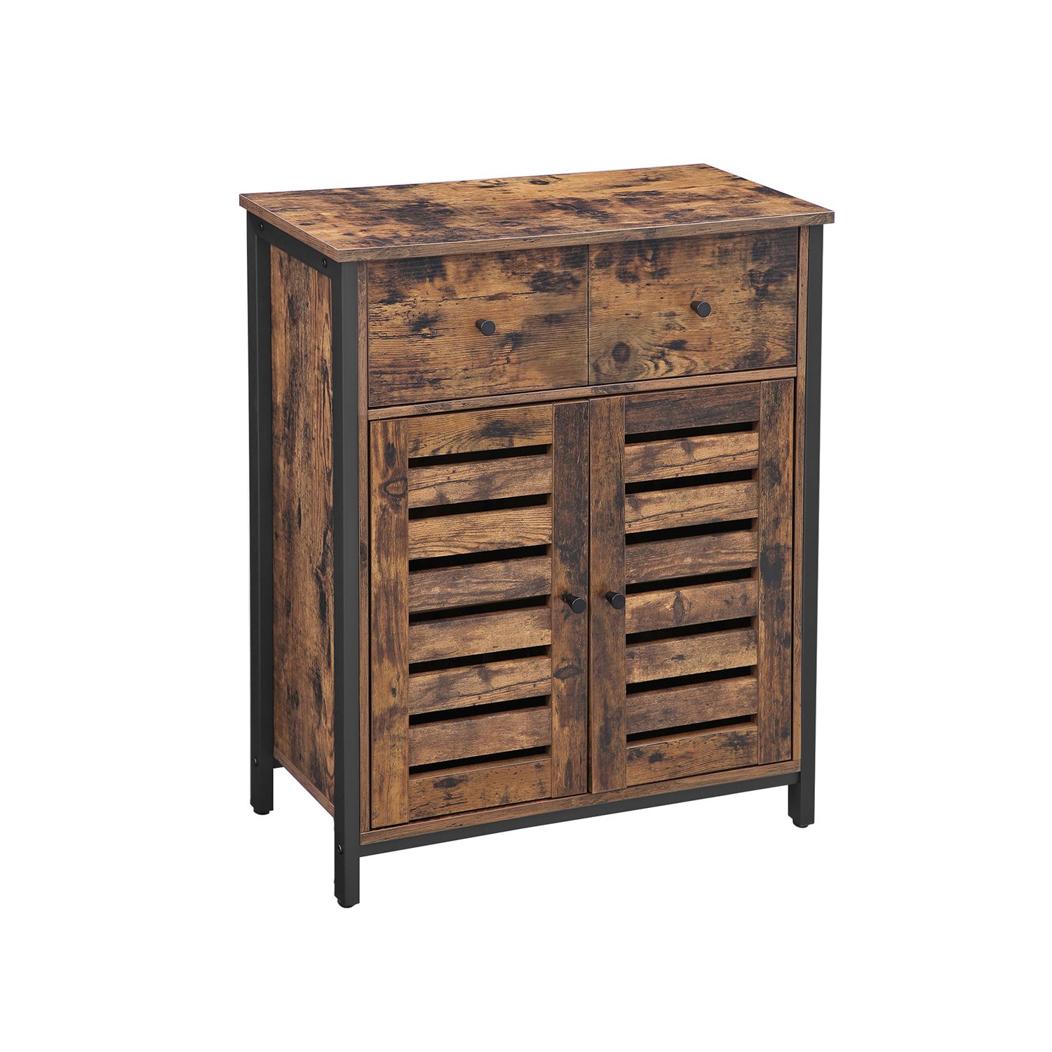 Floor Cabinet, Freestanding Cabinet with 1 Drawer and Shelf, Kitchen Storage Cabinet, Louvered Doors, for Living Room, Hallway, Office, Bedroom, Rustic Brown