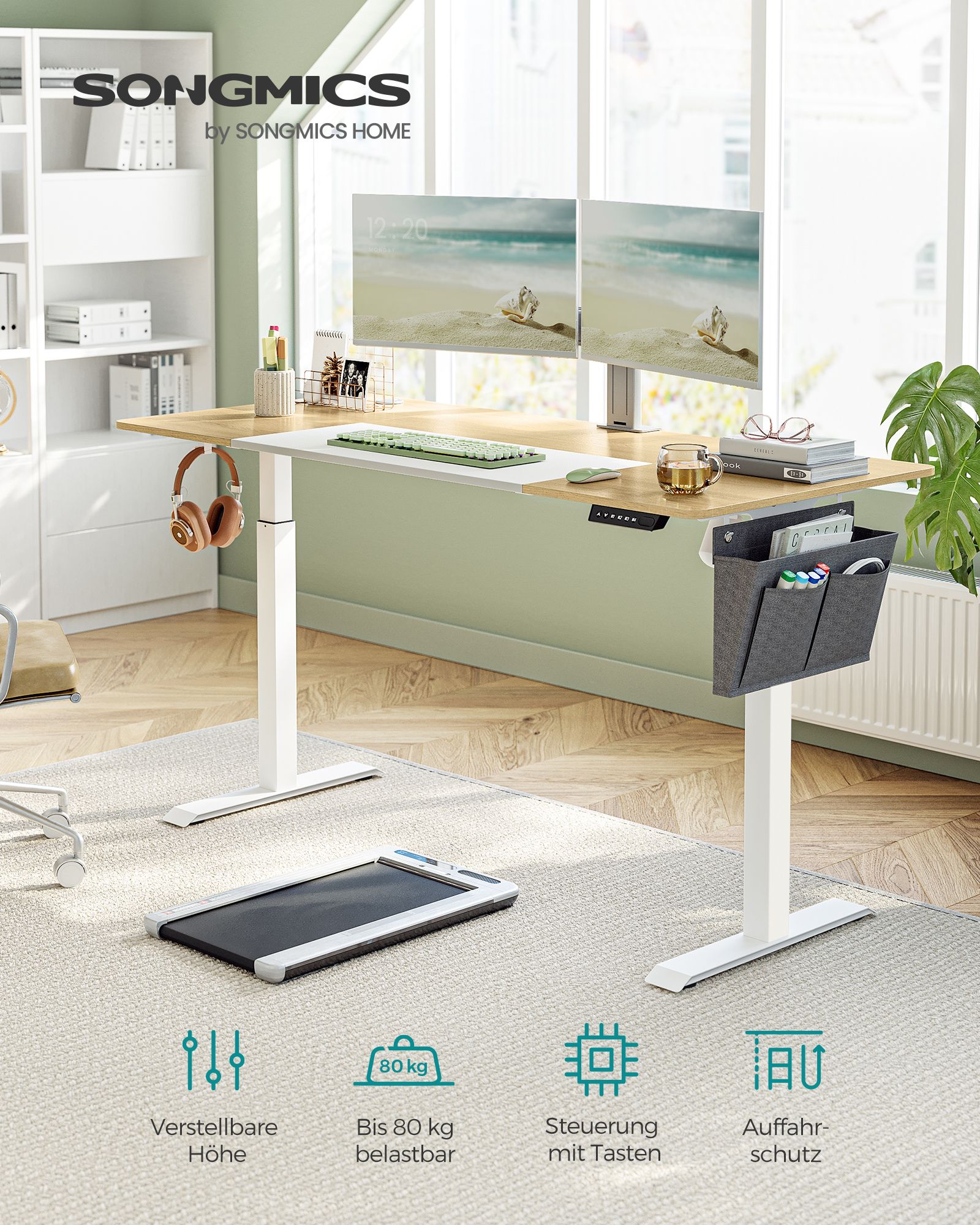 Height-adjustable desk electric pastel yellow-base white - Image 2