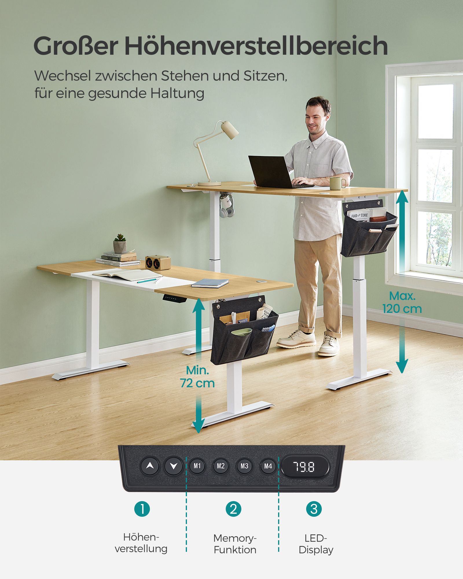 Height-adjustable desk electric pastel yellow-base white - Image 3