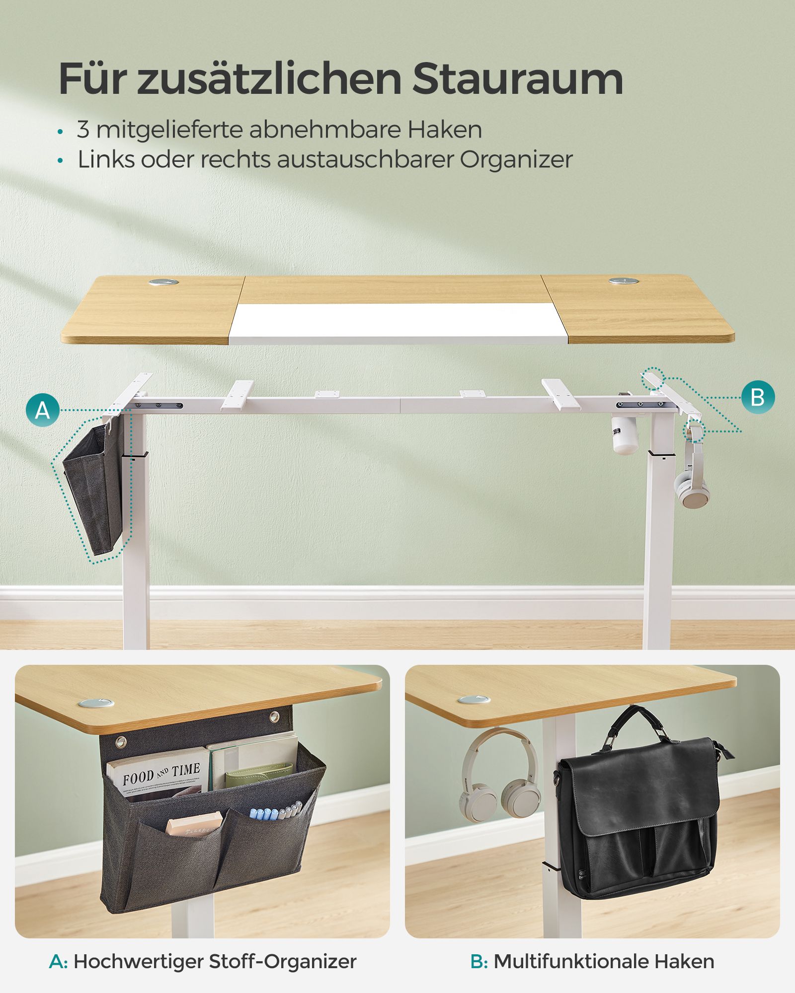 Height-adjustable desk electric pastel yellow-base white - Image 4
