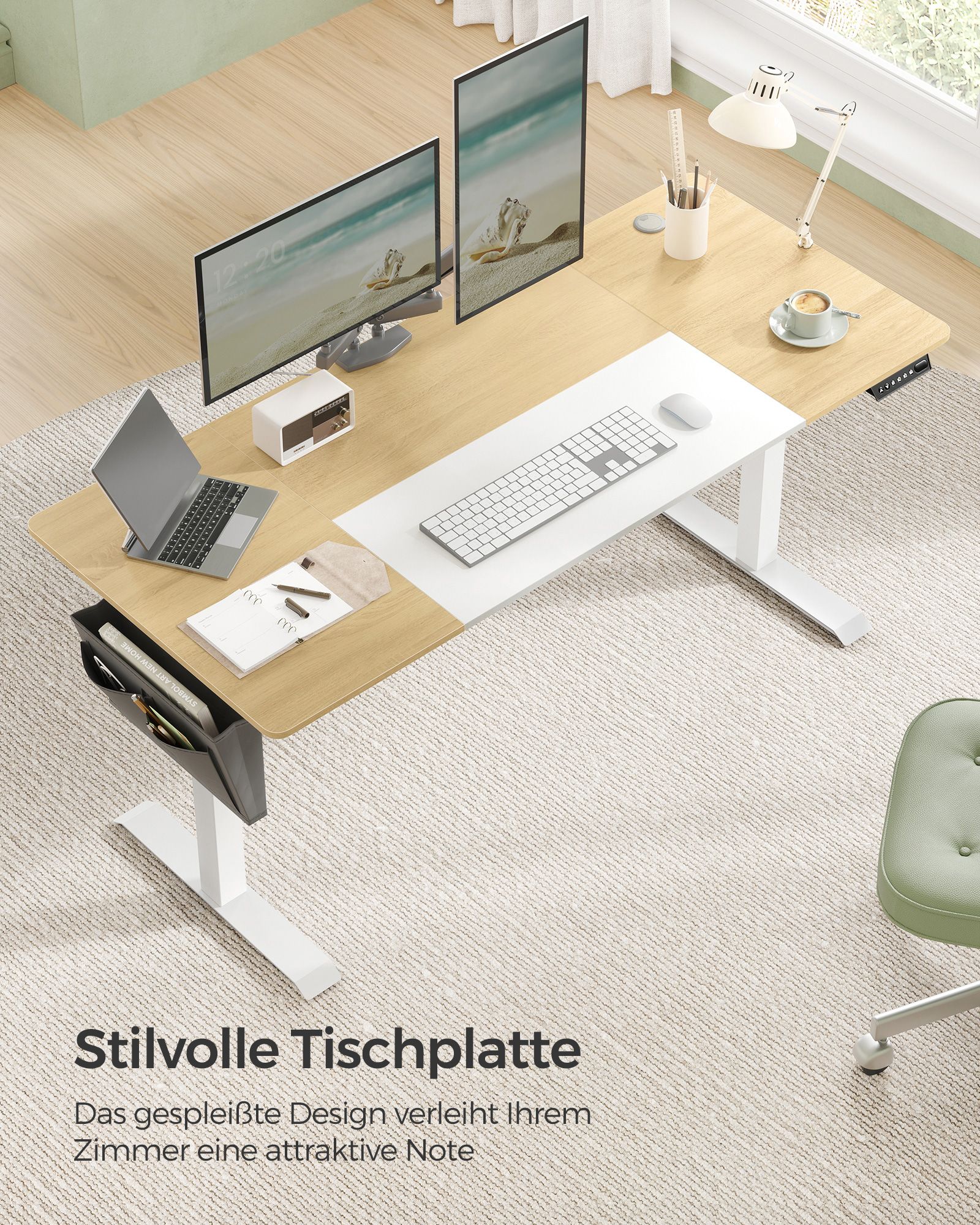 Height-adjustable desk electric pastel yellow-base white - Image 6