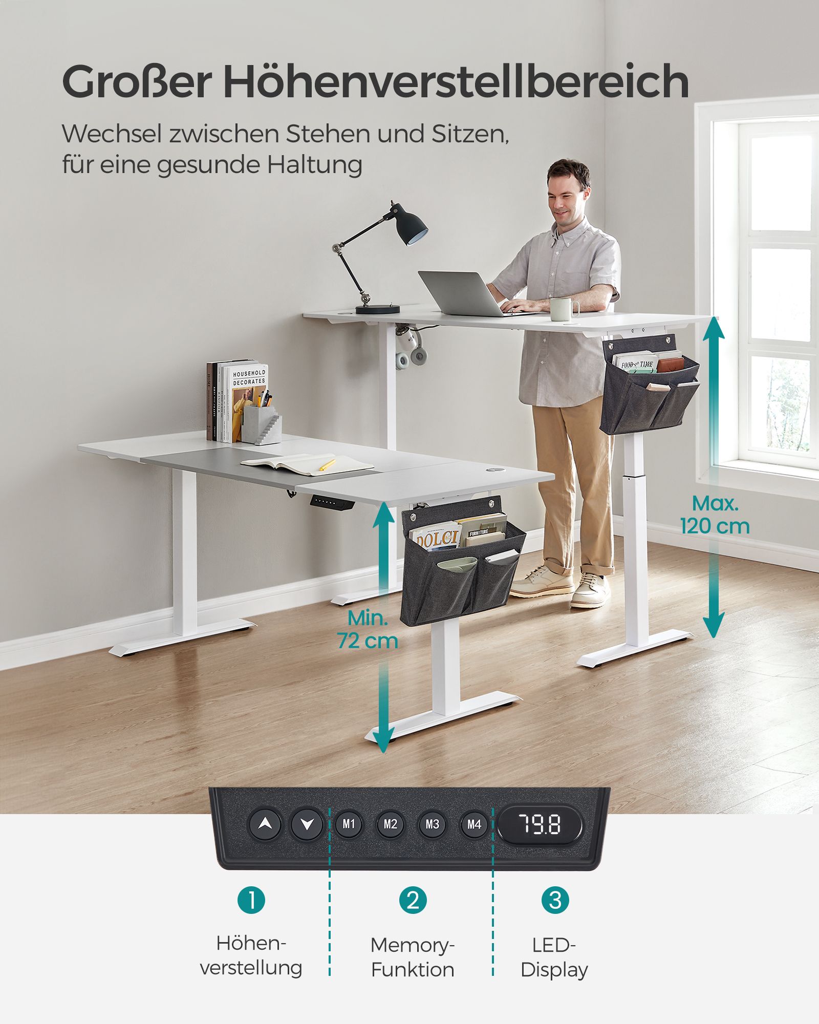Højdejusterbart skrivebord electric basic white-dove grey - Billede 3