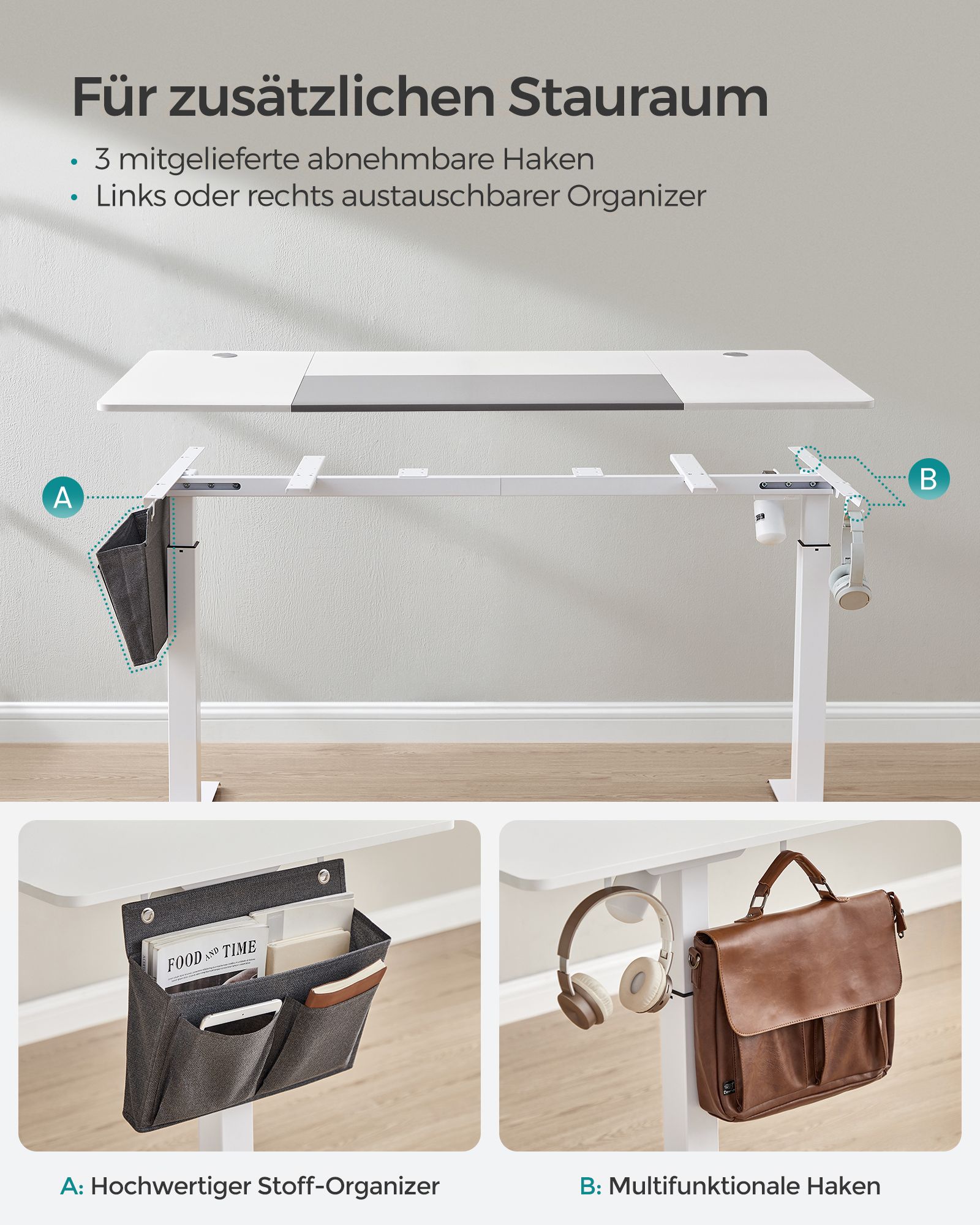 Højdejusterbart skrivebord electric basic white-dove grey - Billede 4