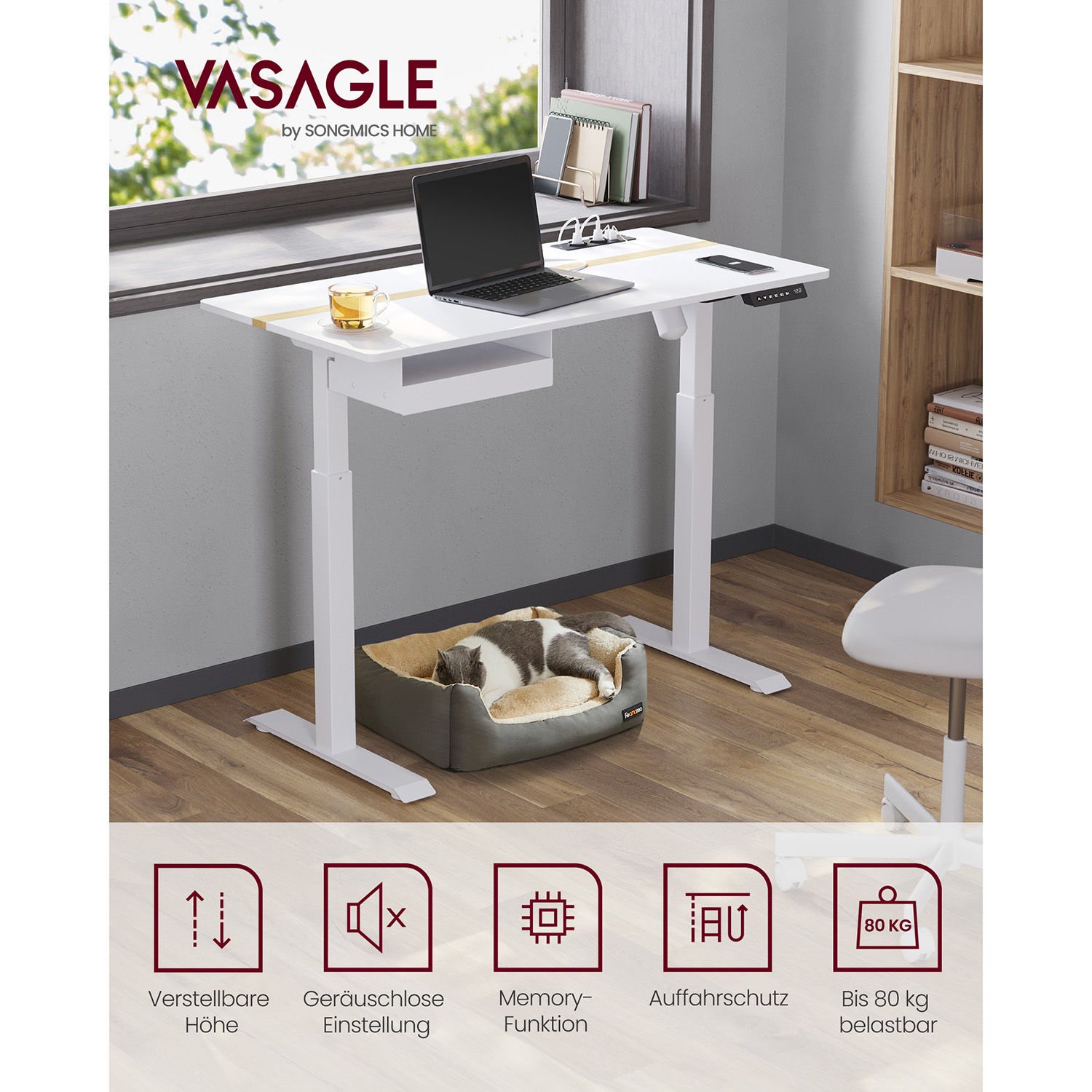 Height-adjustable desk 60 x 120 cm vintage brown-black - Image 2