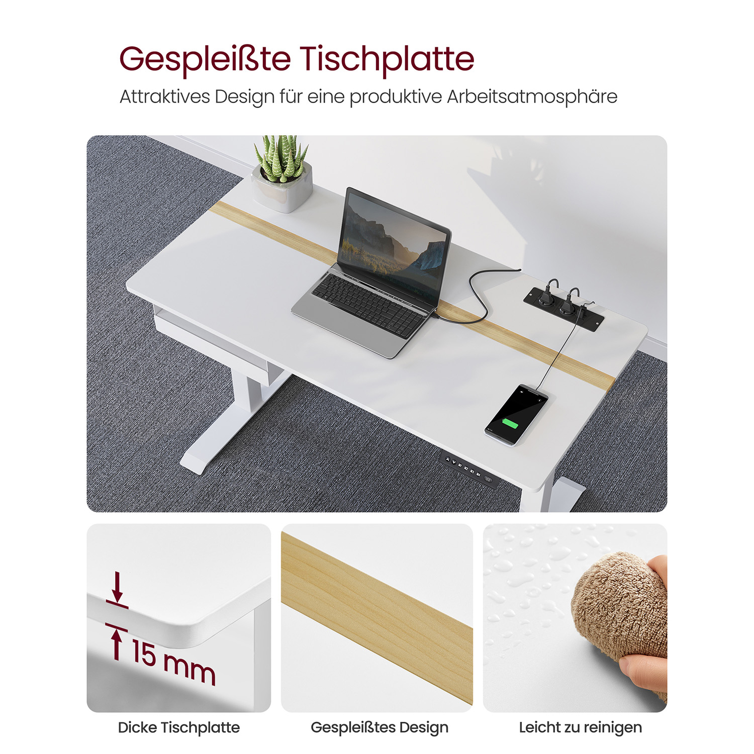Height-adjustable desk 60 x 120 cm vintage brown-black - Image 5