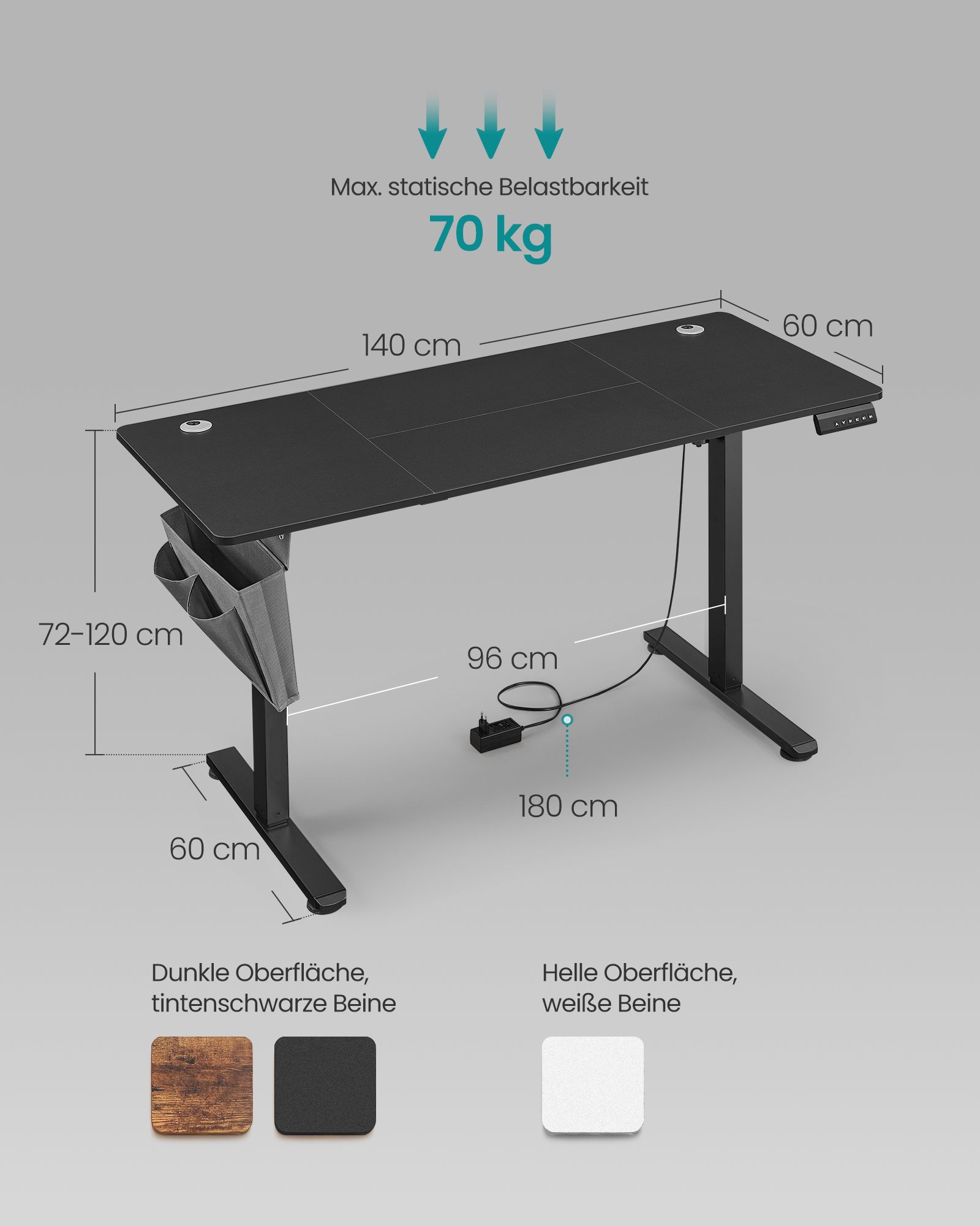 Height-adjustable electric desk 60 x 140 x (72-120) cm - Image 5