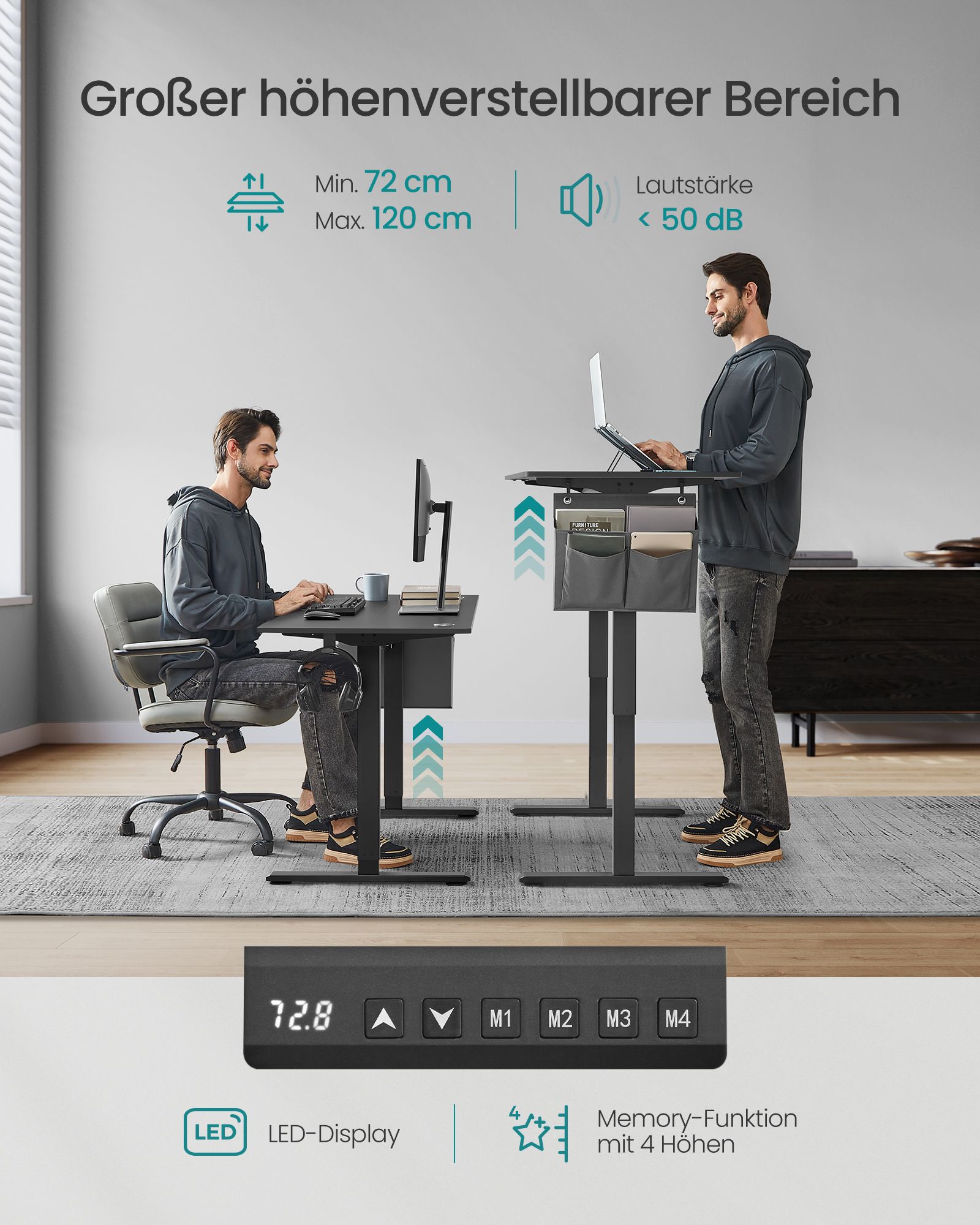 Height-adjustable electric desk 60 x 160 x (72-120) cm - Image 3