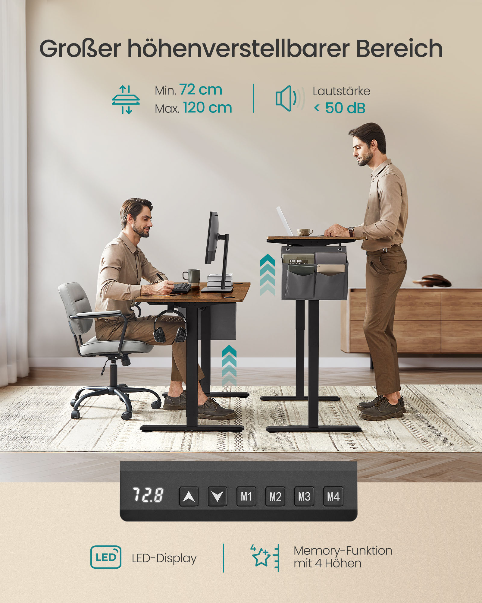 Height-adjustable electric desk 70 x 160 x (72-120) cm - Image 3