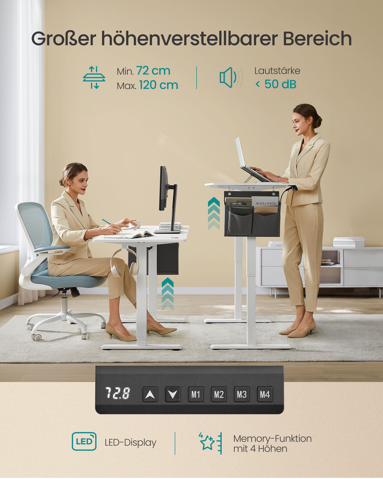 Height-adjustable electric desk 70 x 160 x (72-120) cm - Image 3
