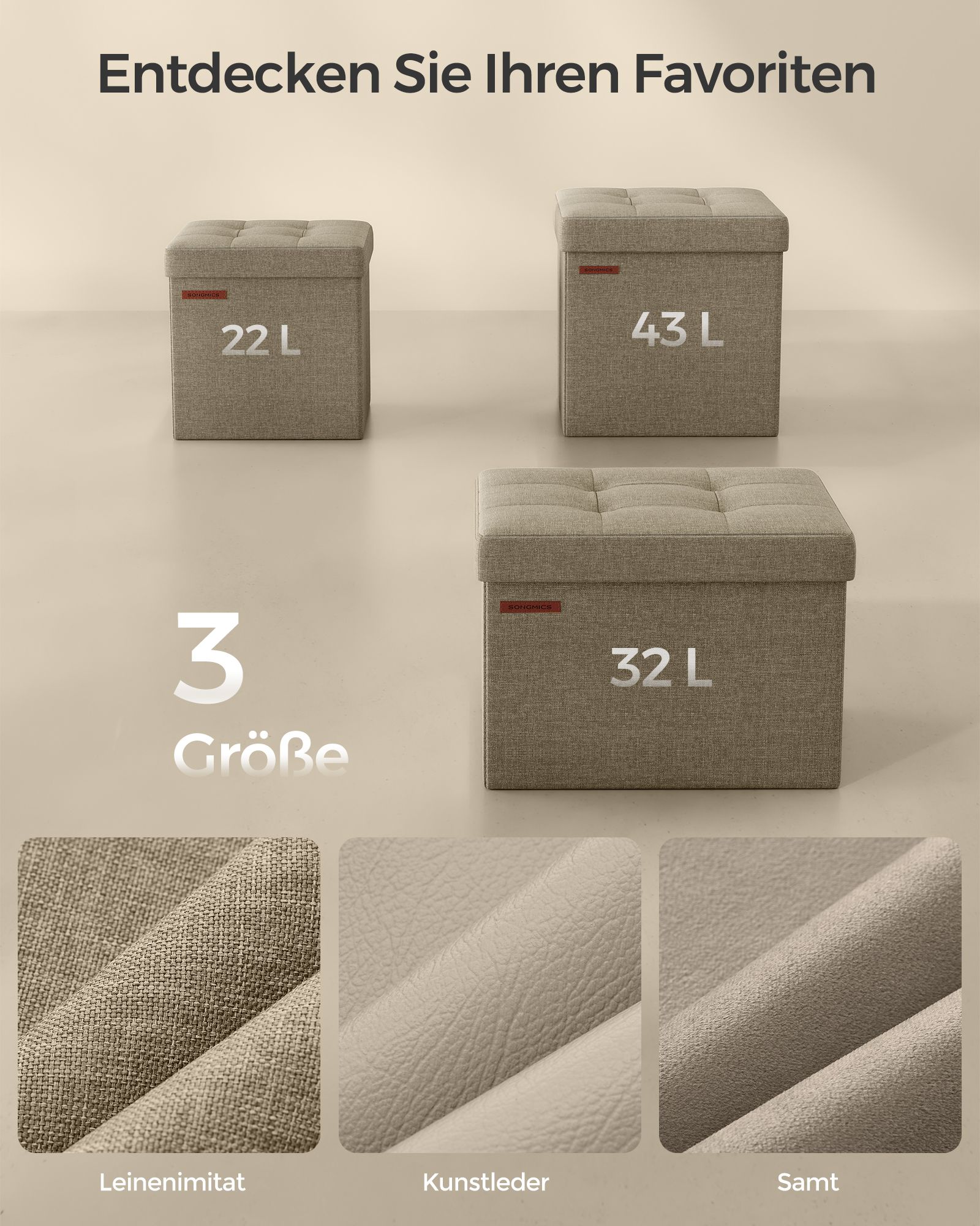 Folding stool with storage space 30 x 30 cm camel brown - Image 6