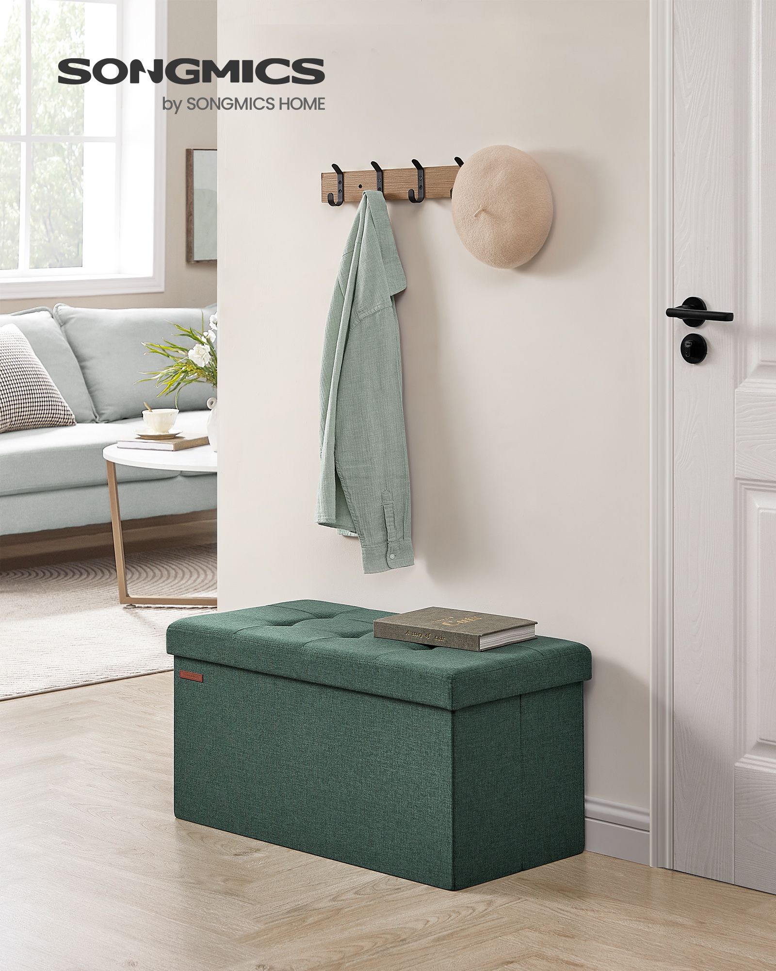 Stool with storage space 38 x 76 x 38 cm vintage green - Image 2