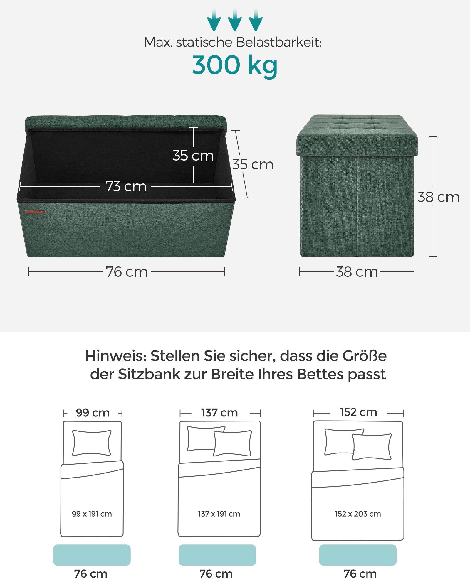 Stool with storage space 38 x 76 x 38 cm vintage green - Image 5