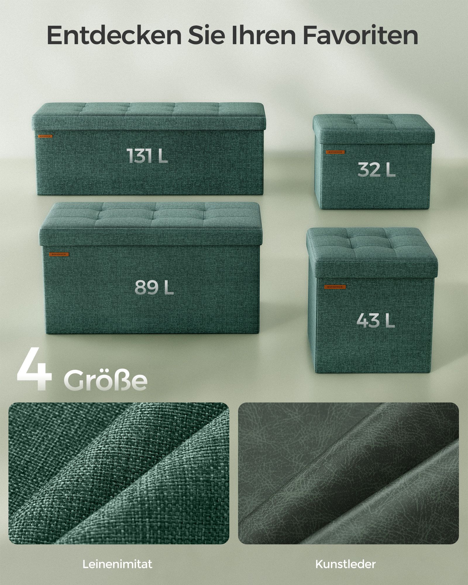 Stool with storage space 38 x 76 x 38 cm vintage green - Image 6