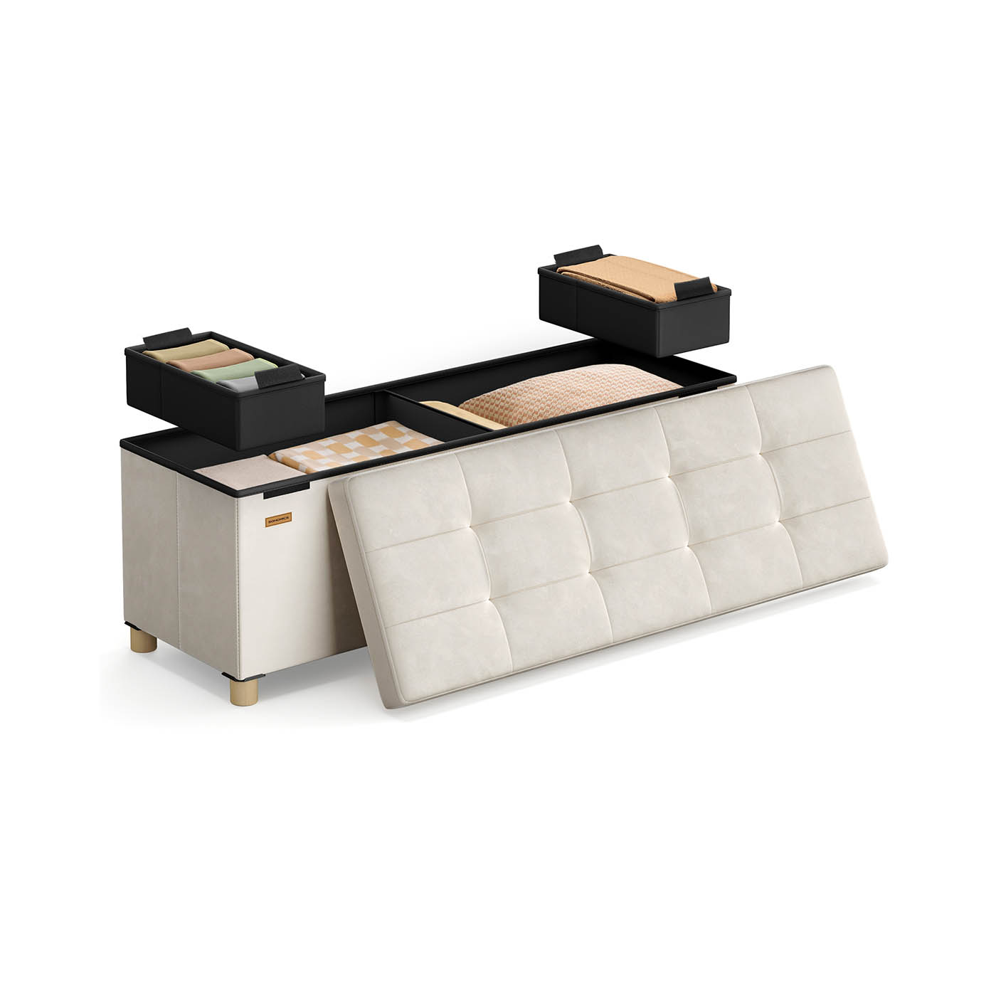 Bench with storage space 38 x 110 x 40 cm Footstool 112 L cappuccino beige