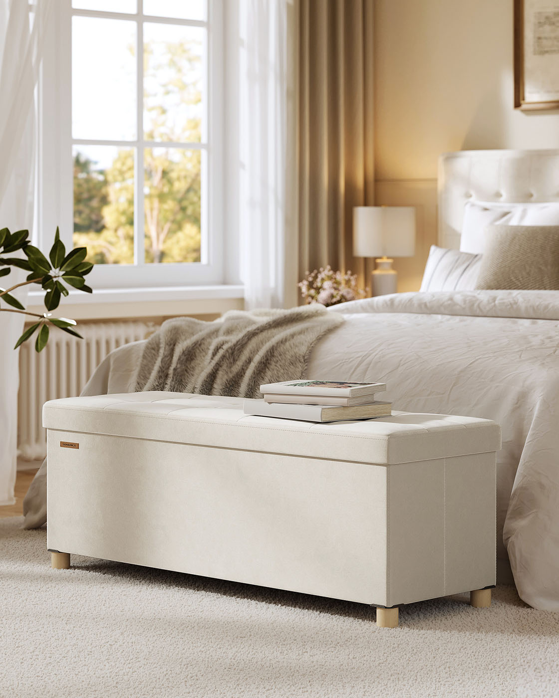 Bench with storage space 38 x 110 x 40 cm Footstool 112 L cappuccino beige - Image 2