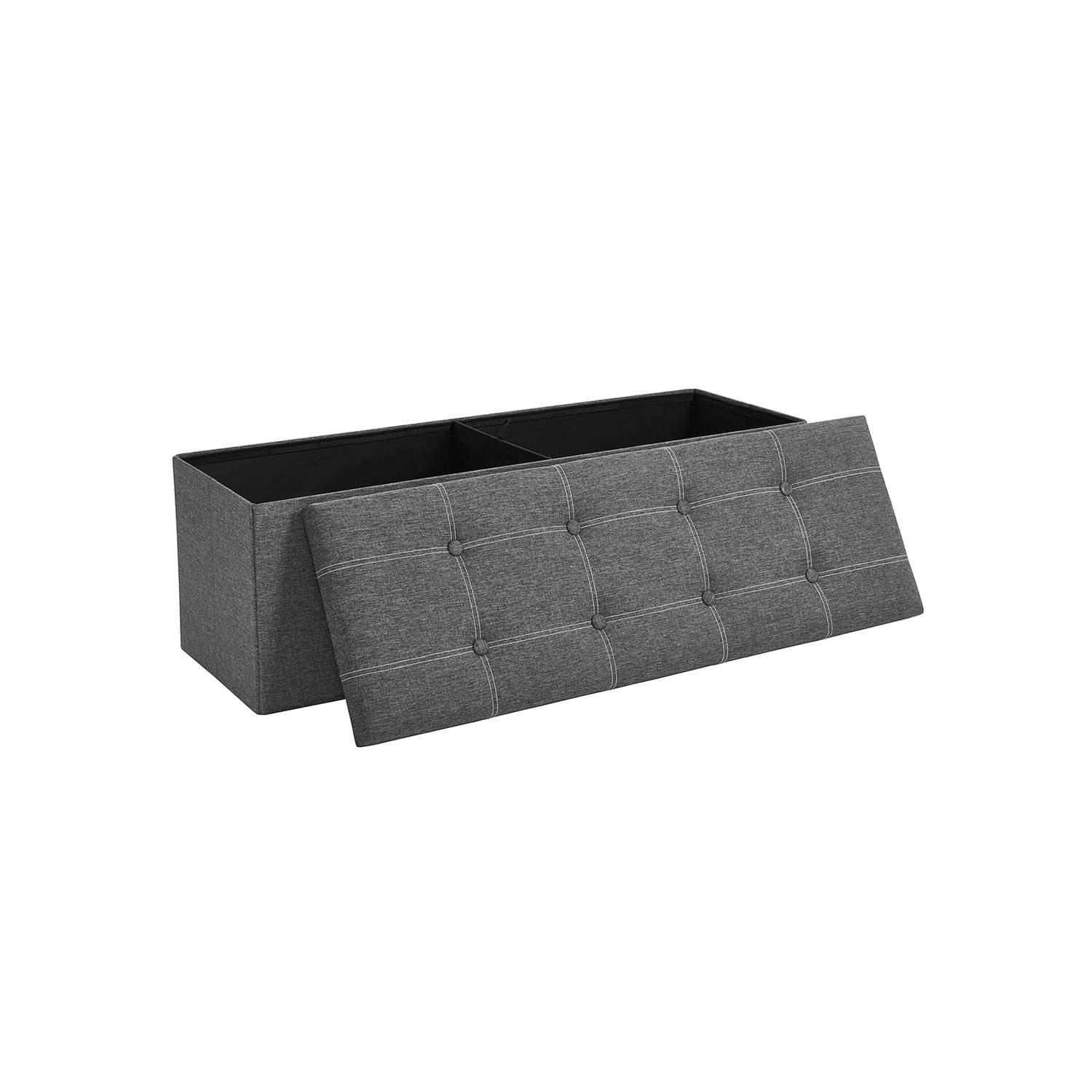 Opbevaringspuf, foldbar opbevaringskiste, 110 x 38 x 38 cm, fodskammel i imiteret hør, bærer op til 300 kg, soveværelse, stue, entre, mørkegrå LSF077G04