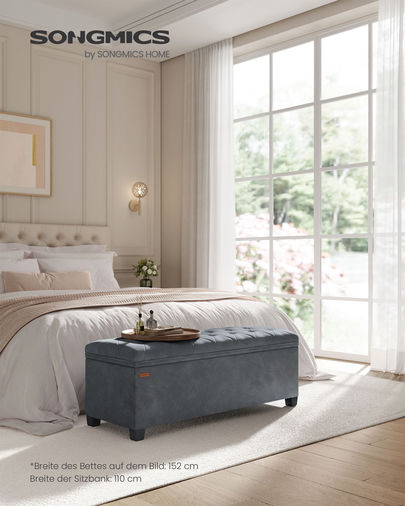 Stool with storage space 40 x 110 x 40 cm slate grey - Image 2