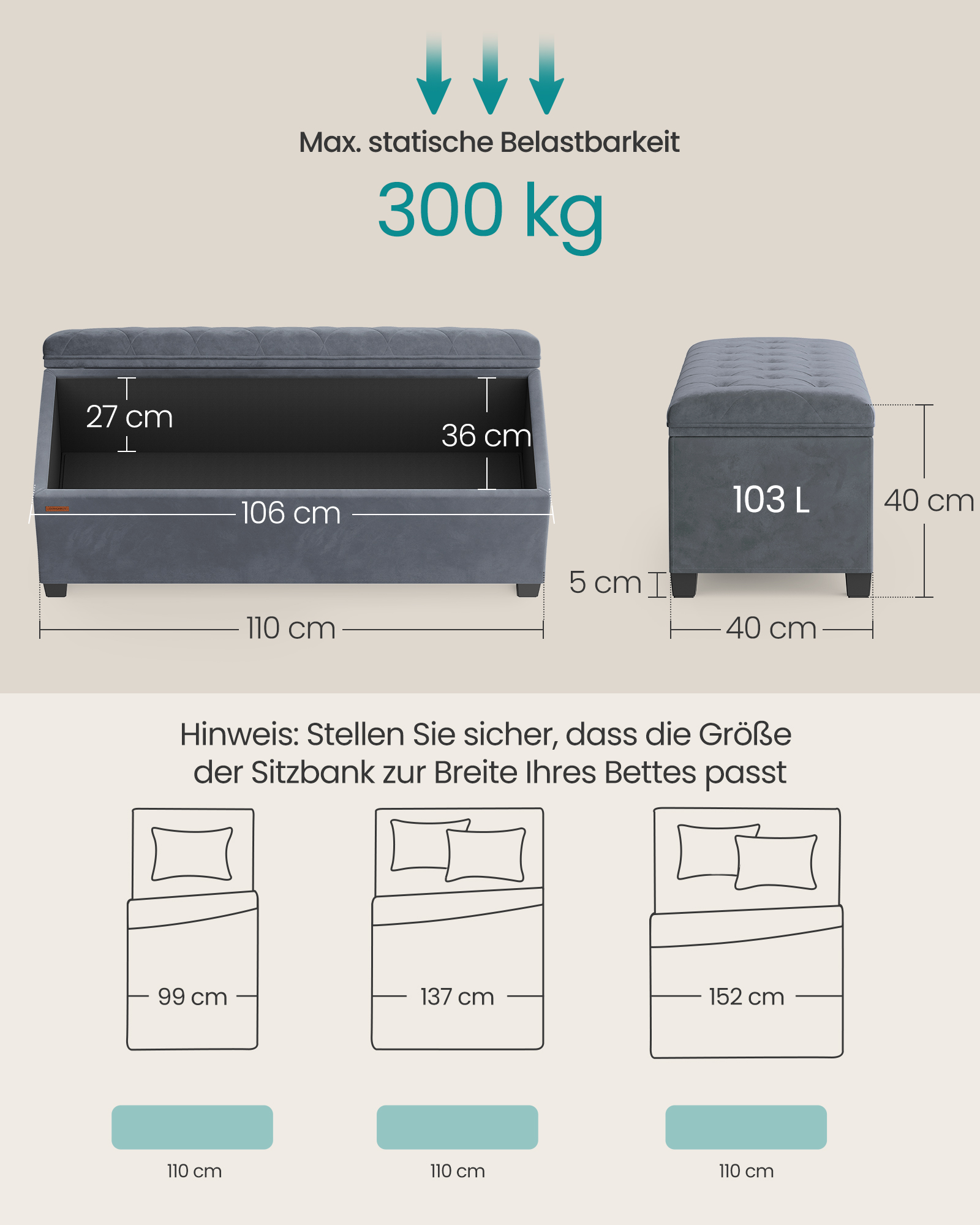 Stool with storage space 40 x 110 x 40 cm slate grey - Image 5