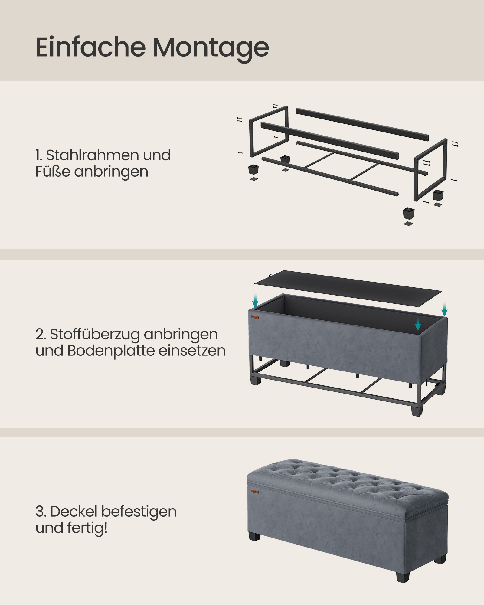 Stool with storage space 40 x 110 x 40 cm slate grey - Image 6