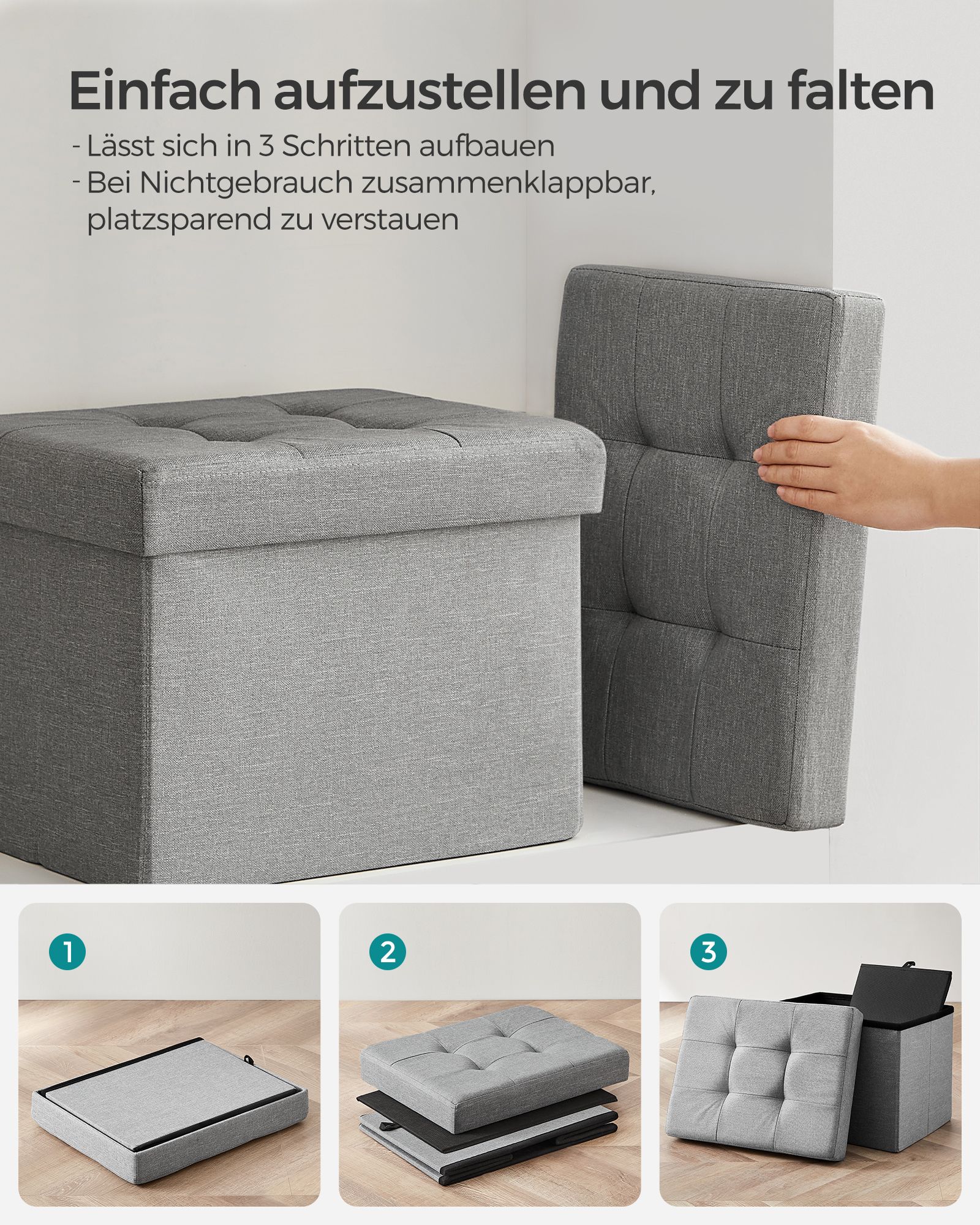 41 cm bench with storage space light grey - Image 5