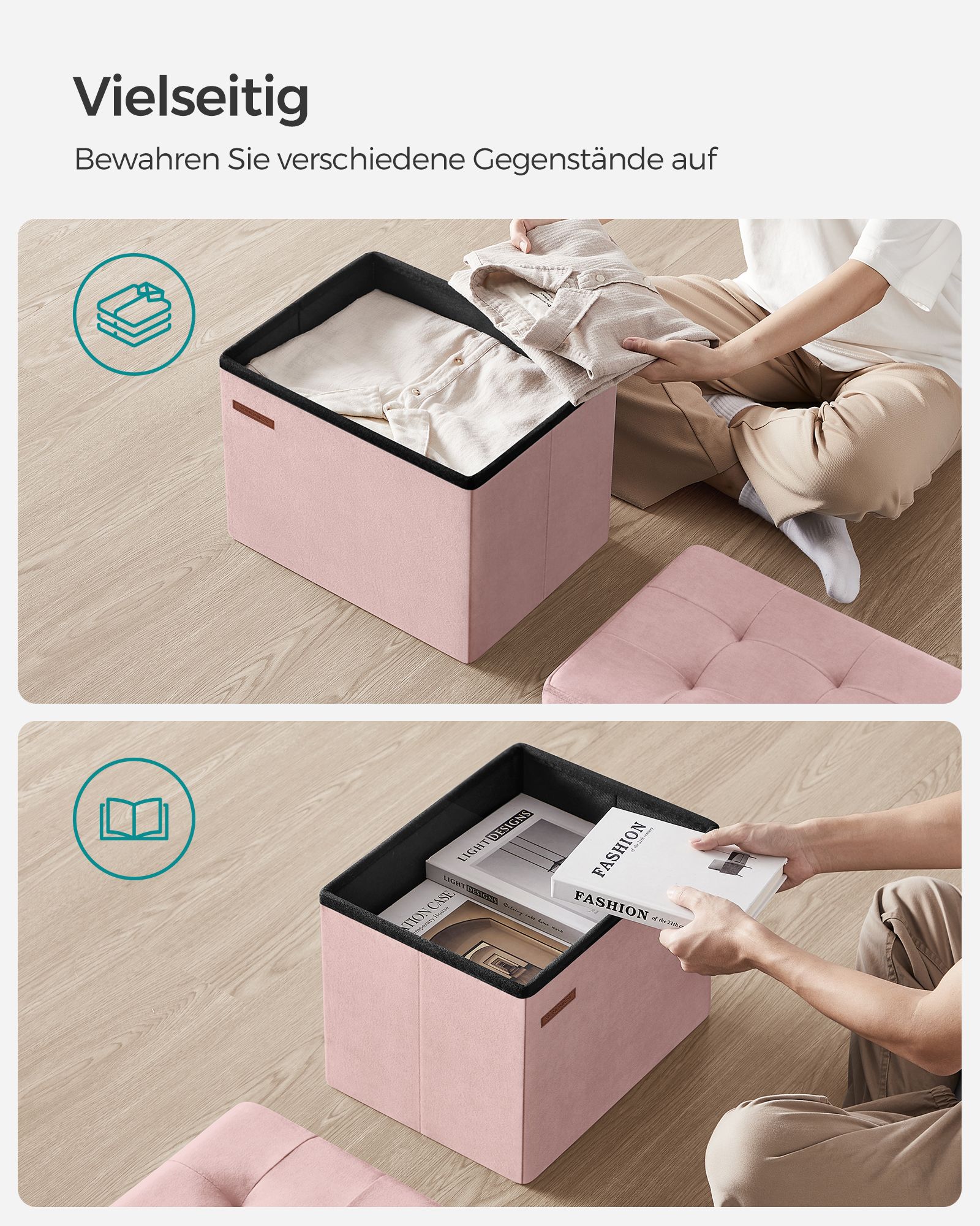 Storage box with lid can hold up to 130 kg pastel pink - Image 4